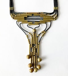 Alexis Kirk 1980s Tribal Brass and Leather Beaded Necklace