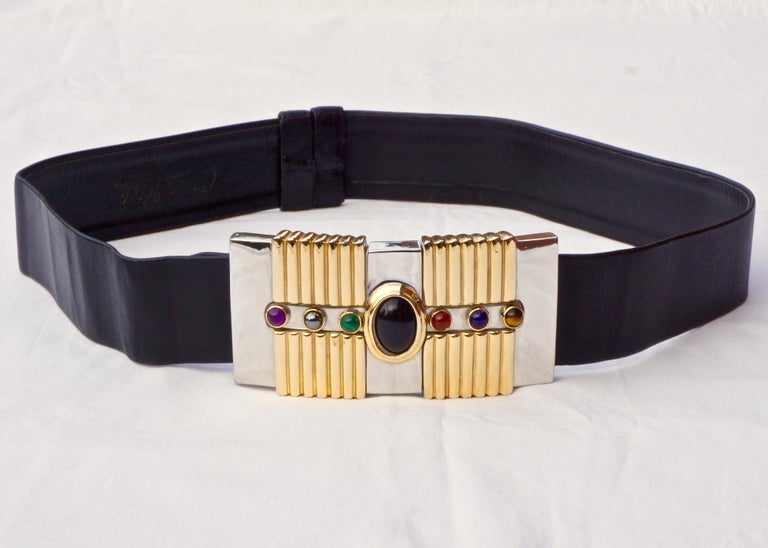 Alexis Kirk Black Leather Belt with Semi Precious Stones  display picture 1