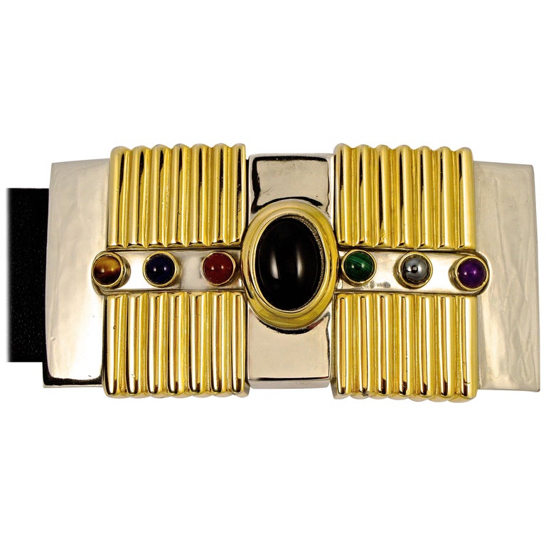 Alexis Kirk Black Leather Belt with Semi Precious Stones  display picture 1