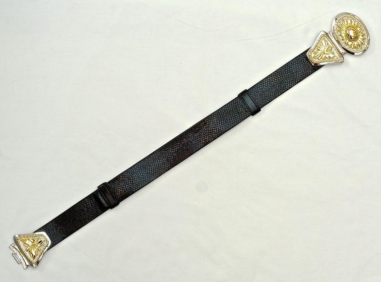 Alexis Kirk Black Leather Snakeskin Belt with Gold Plated  display picture 2