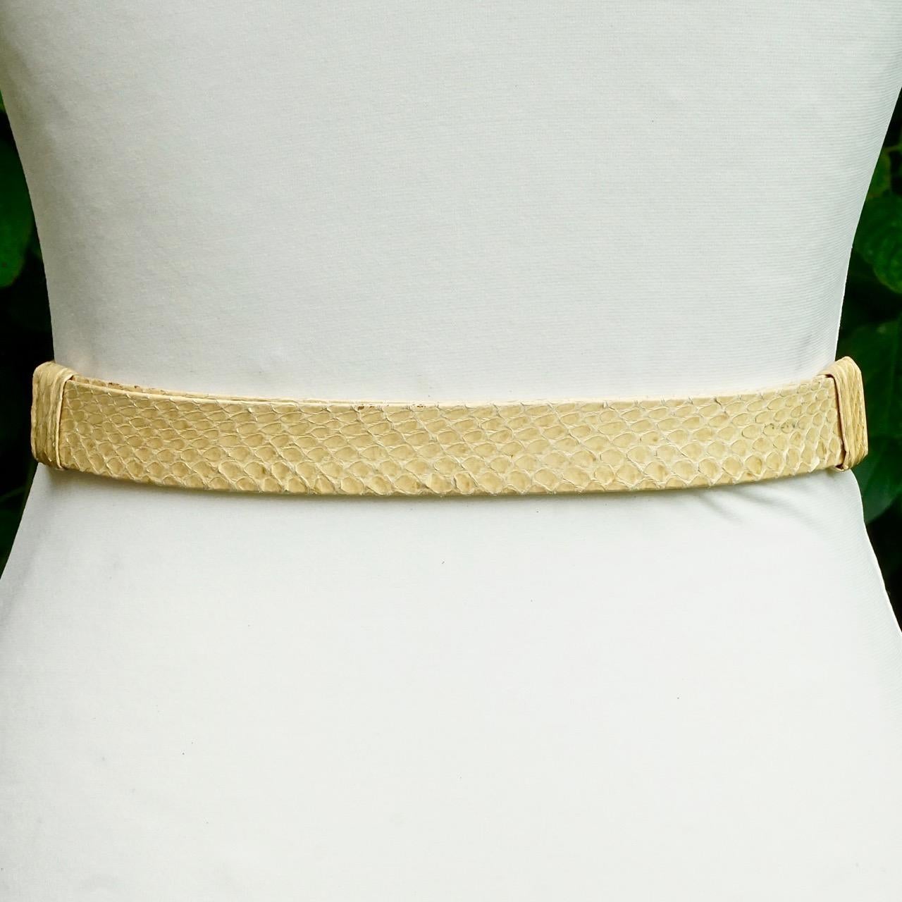 Alexis Kirk Cream Yellow Snakeskin Belt with Gold Plated Silver Plated Buckle 2