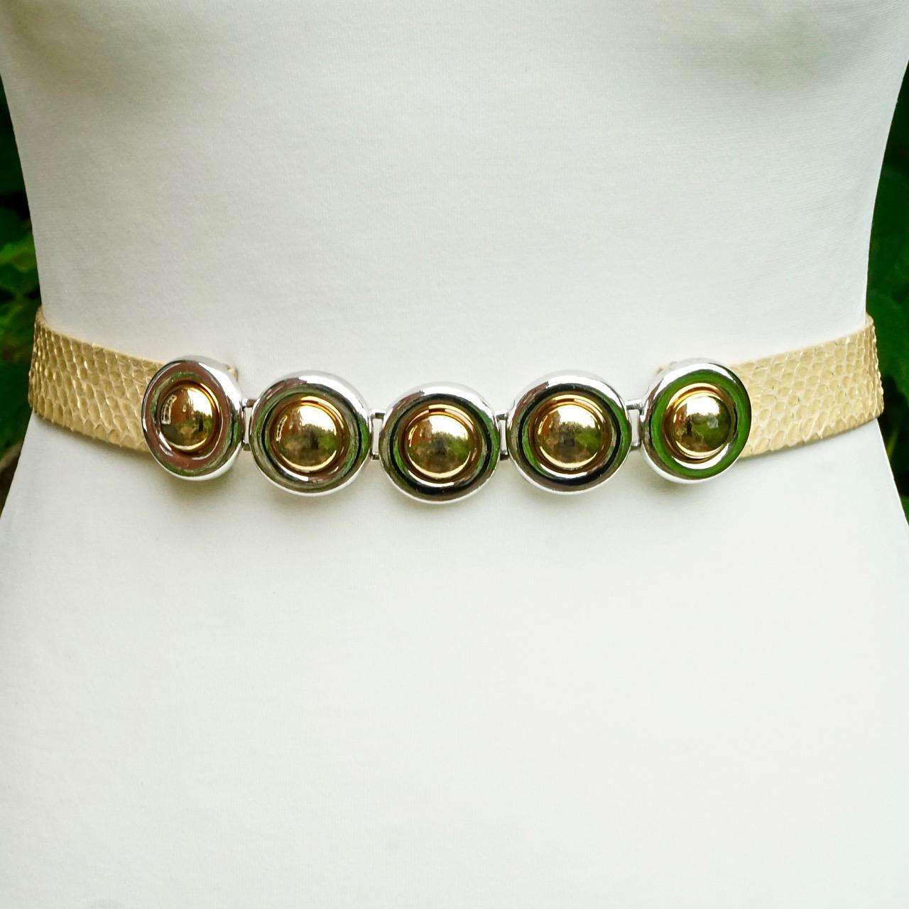 Alexis Kirk Cintura in pelle di serpente giallo crema con fibbia placcata oro e argento 3