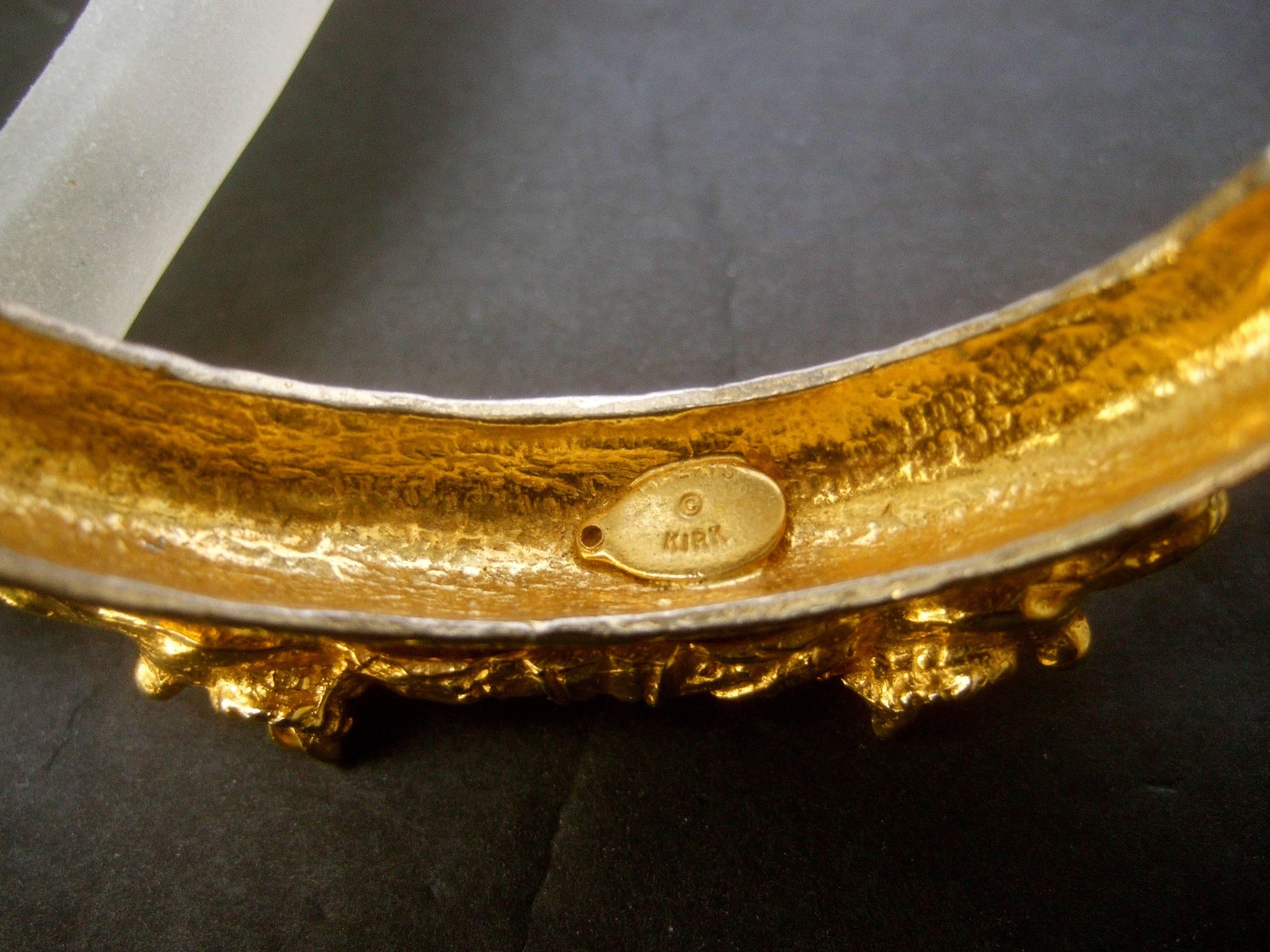 Alexis Kirk Gilt Metal Etruscan Style Hammered Hinged Bracelet, circa 1980s For Sale 5