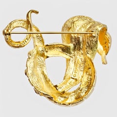 Alexis Kirk Gold Plated Cobra Snake Brooch with Rhinestones circa 1980s