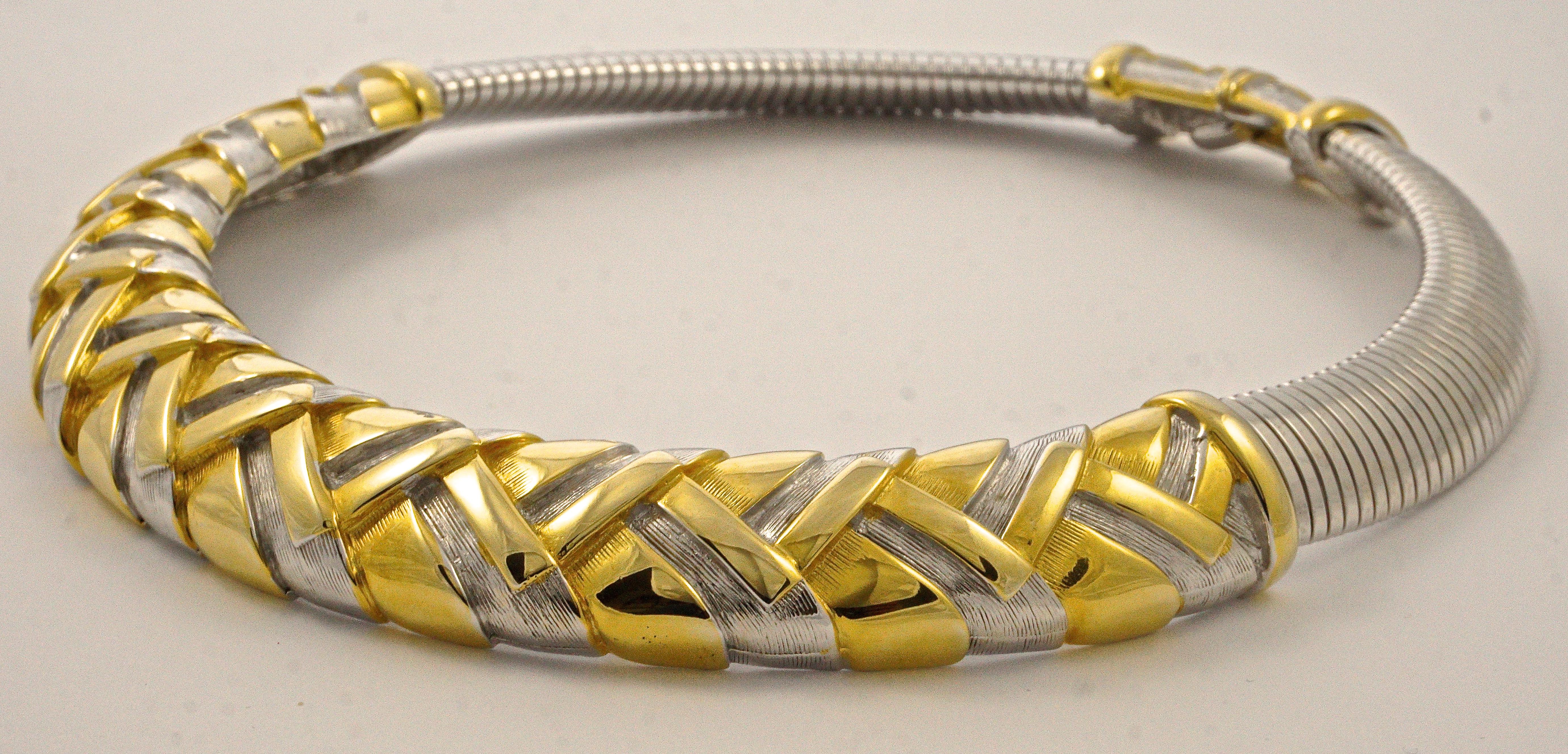 Alexis Kirk Gold Tone and Silver Tone Statement Choker Necklace circa 1980s In Good Condition In London, GB