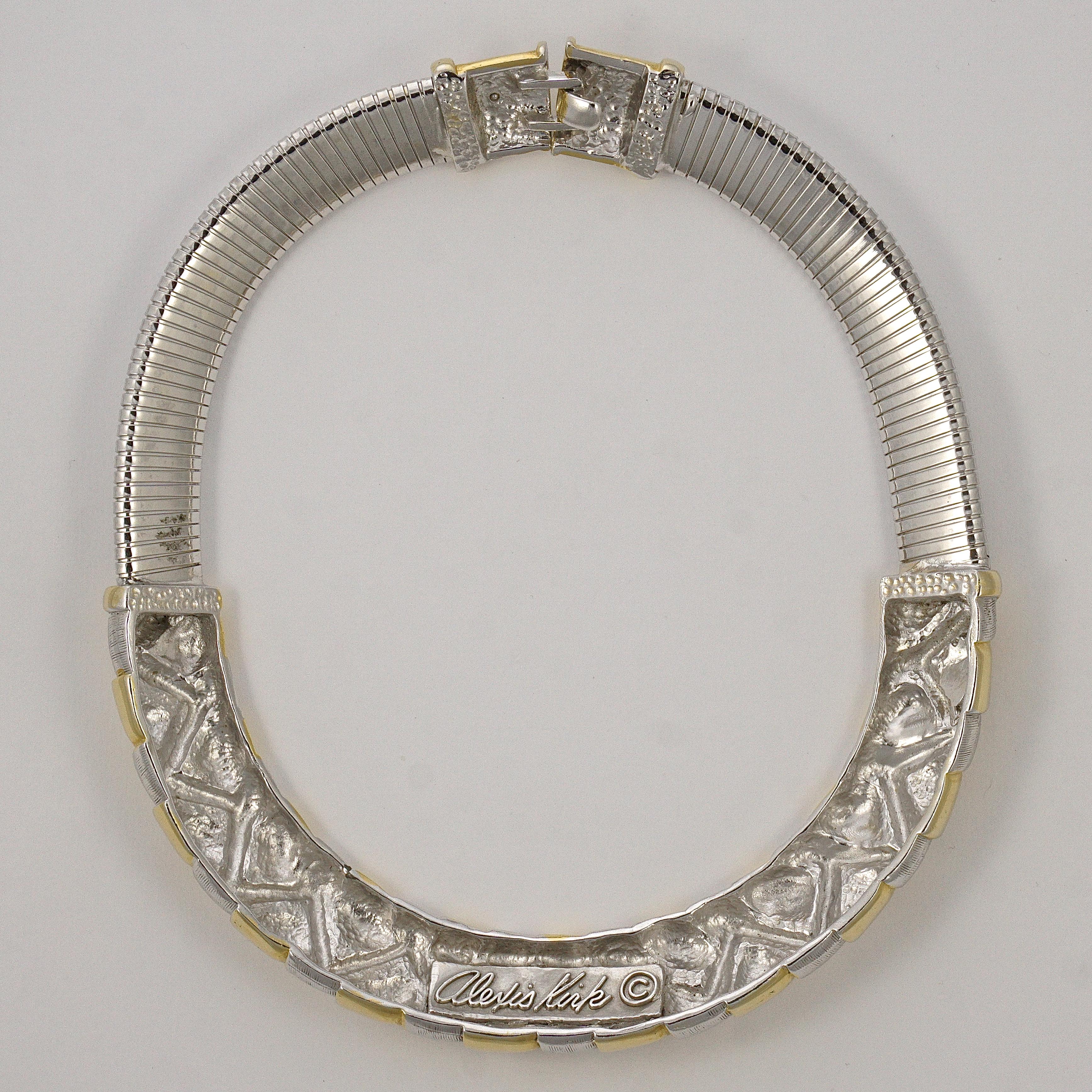 Women's or Men's Alexis Kirk Gold Tone and Silver Tone Statement Choker Necklace circa 1980s
