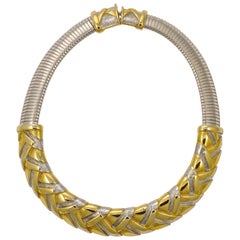 Alexis Kirk Gold Tone and Silver Tone Statement Choker Necklace circa 1980s