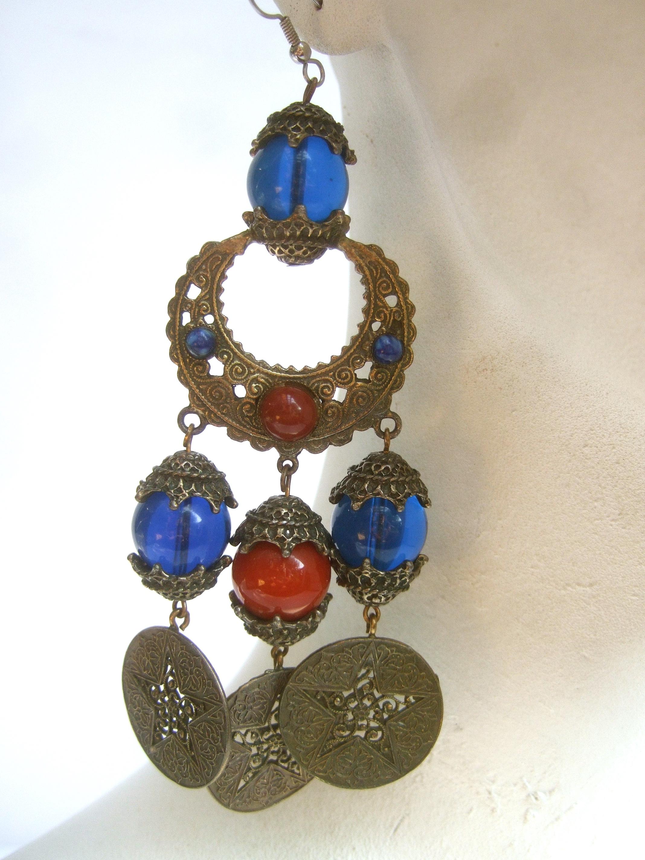 Alexis Kirk Massive Etruscan Glass Beaded Dangling Statement Earrings c 1970s  6