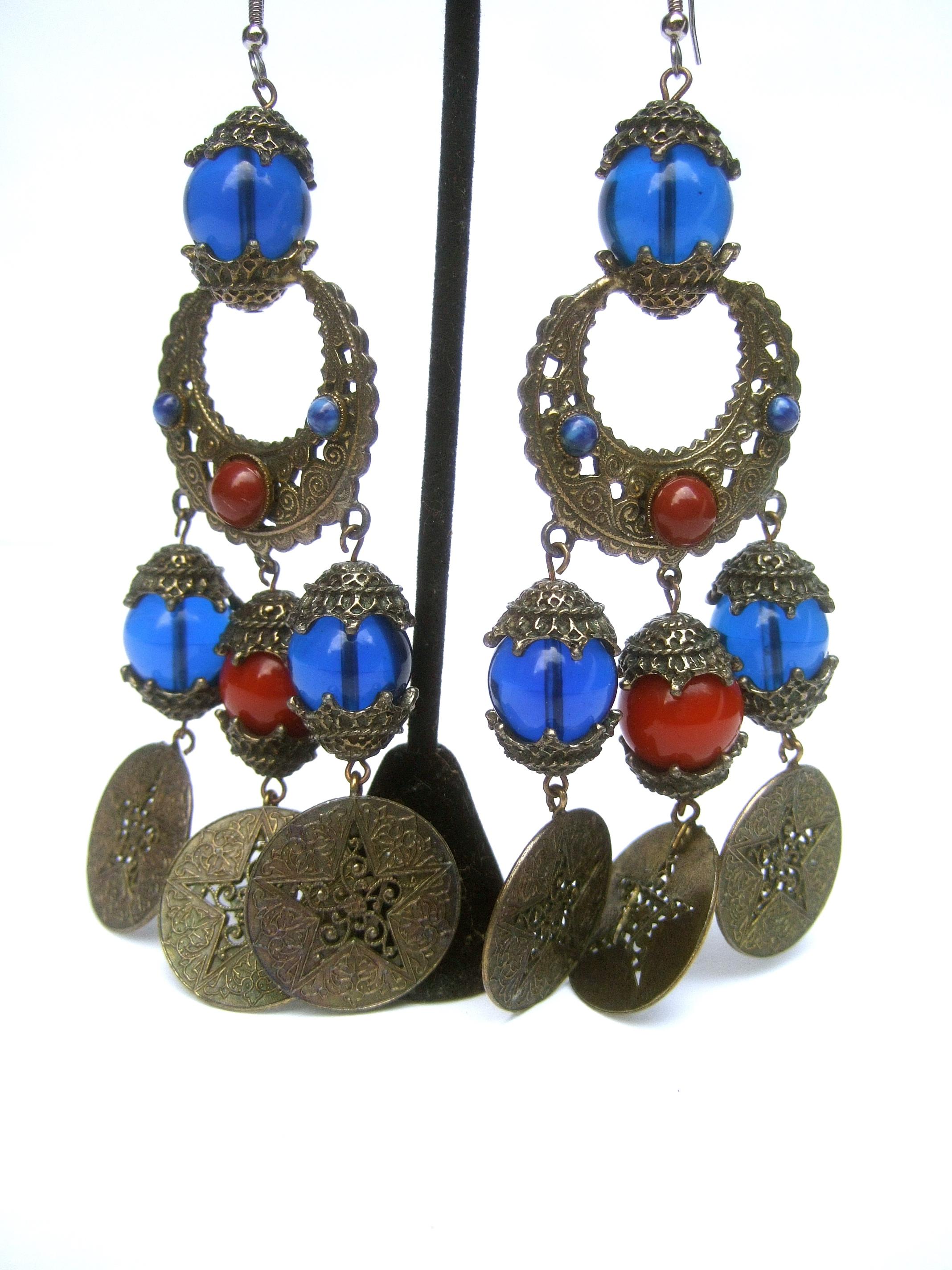 Alexis Kirk Massive Etruscan Glass Beaded Dangling Statement Earrings c 1970s  8