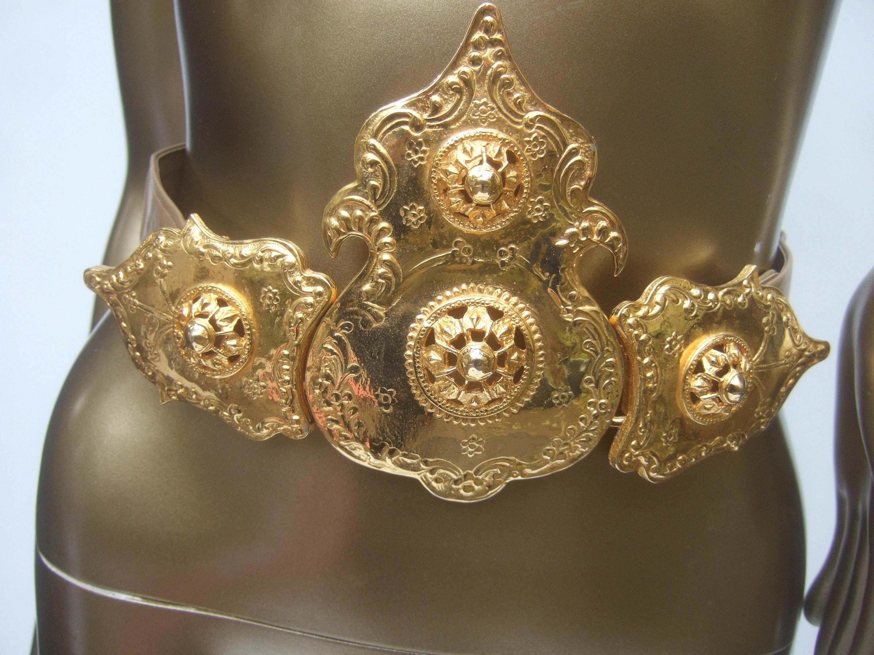 Alexis Kirk Massive Etruscan Gold Buckle Statement Belt c 1980s For Sale 3