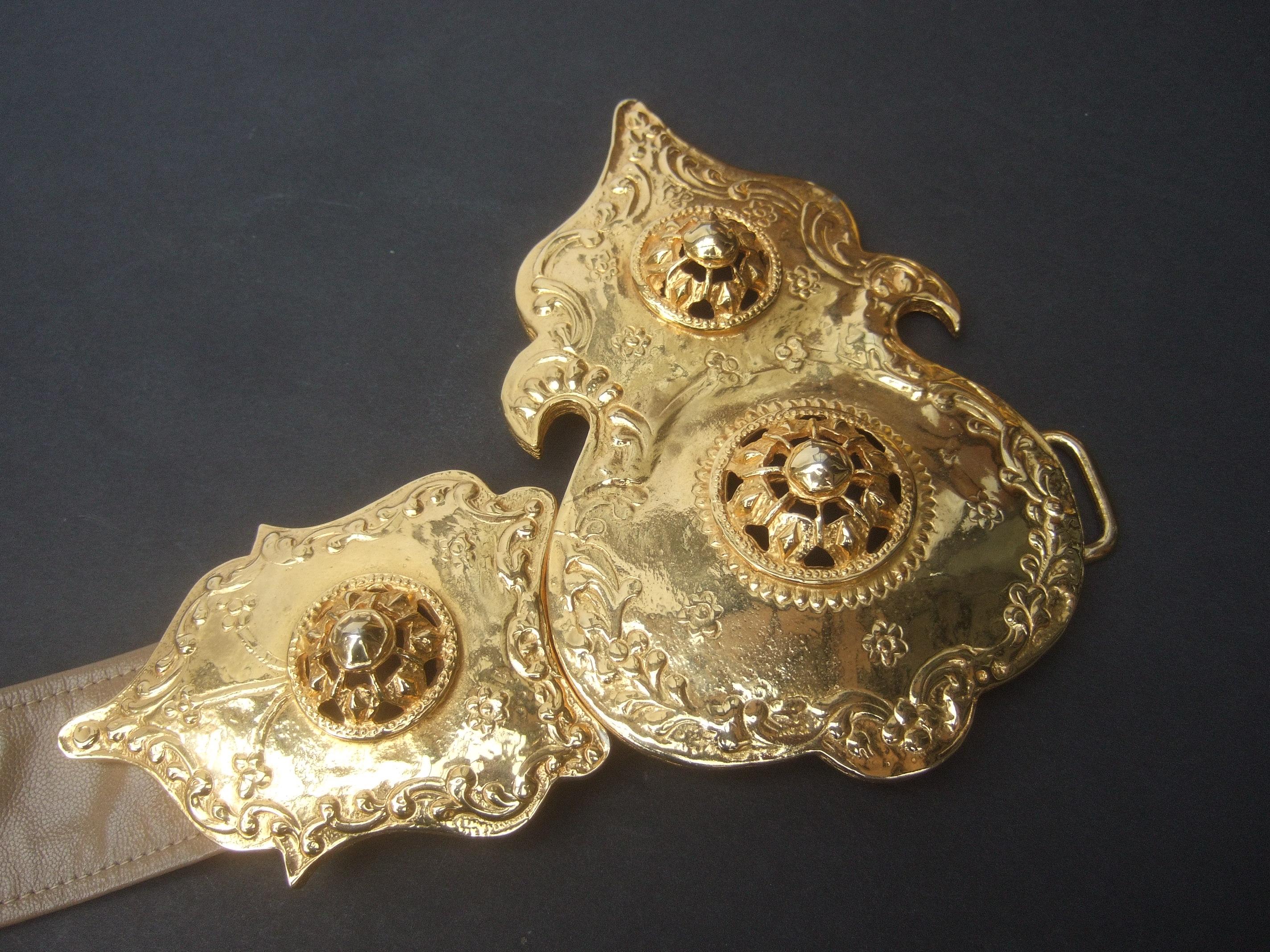 Alexis Kirk Massive Etruscan Gold Buckle Statement Belt c 1980s For Sale 4