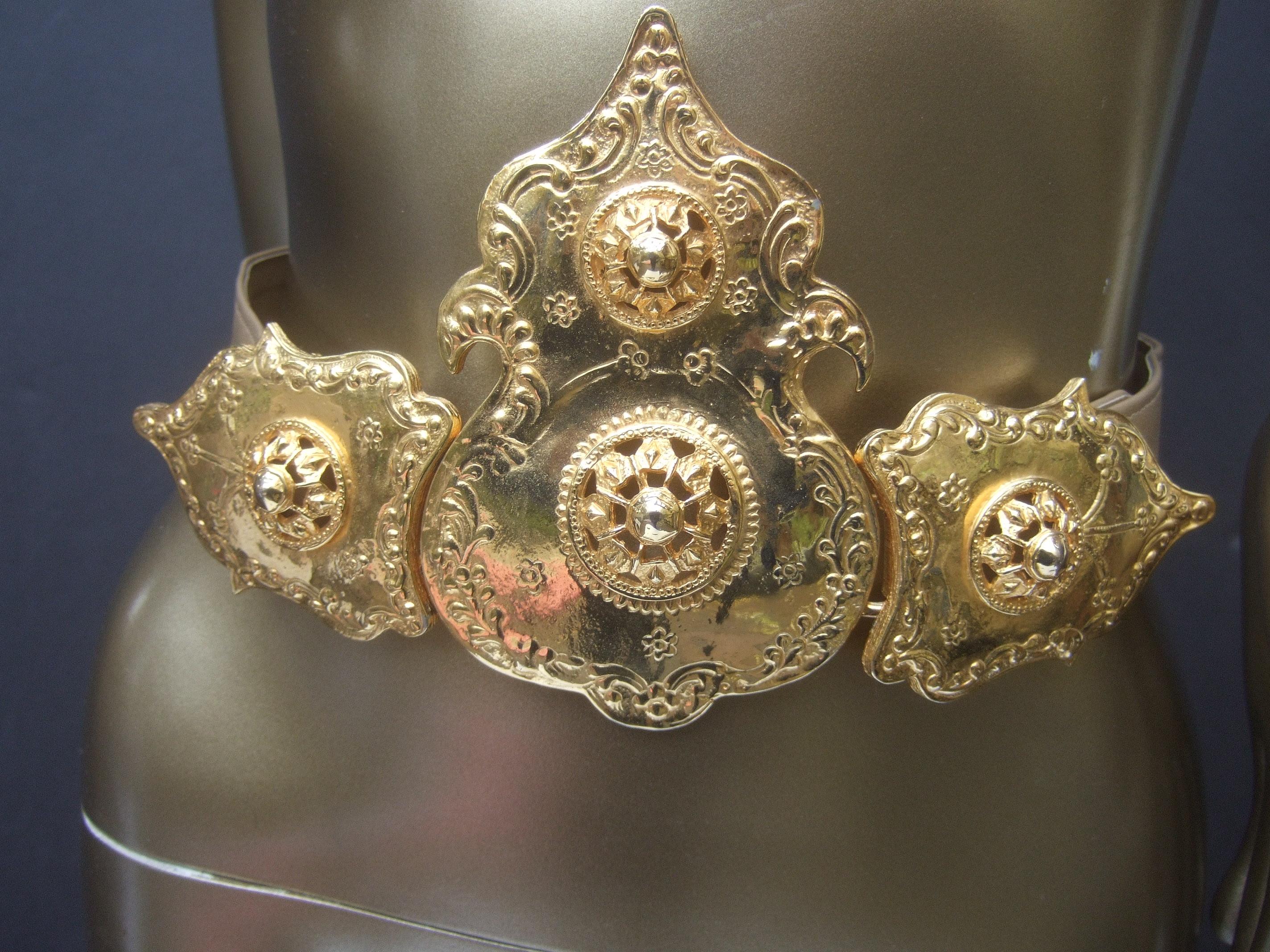 Alexis Kirk Massive Etruscan Gold Buckle Statement Belt c 1980s For Sale 5