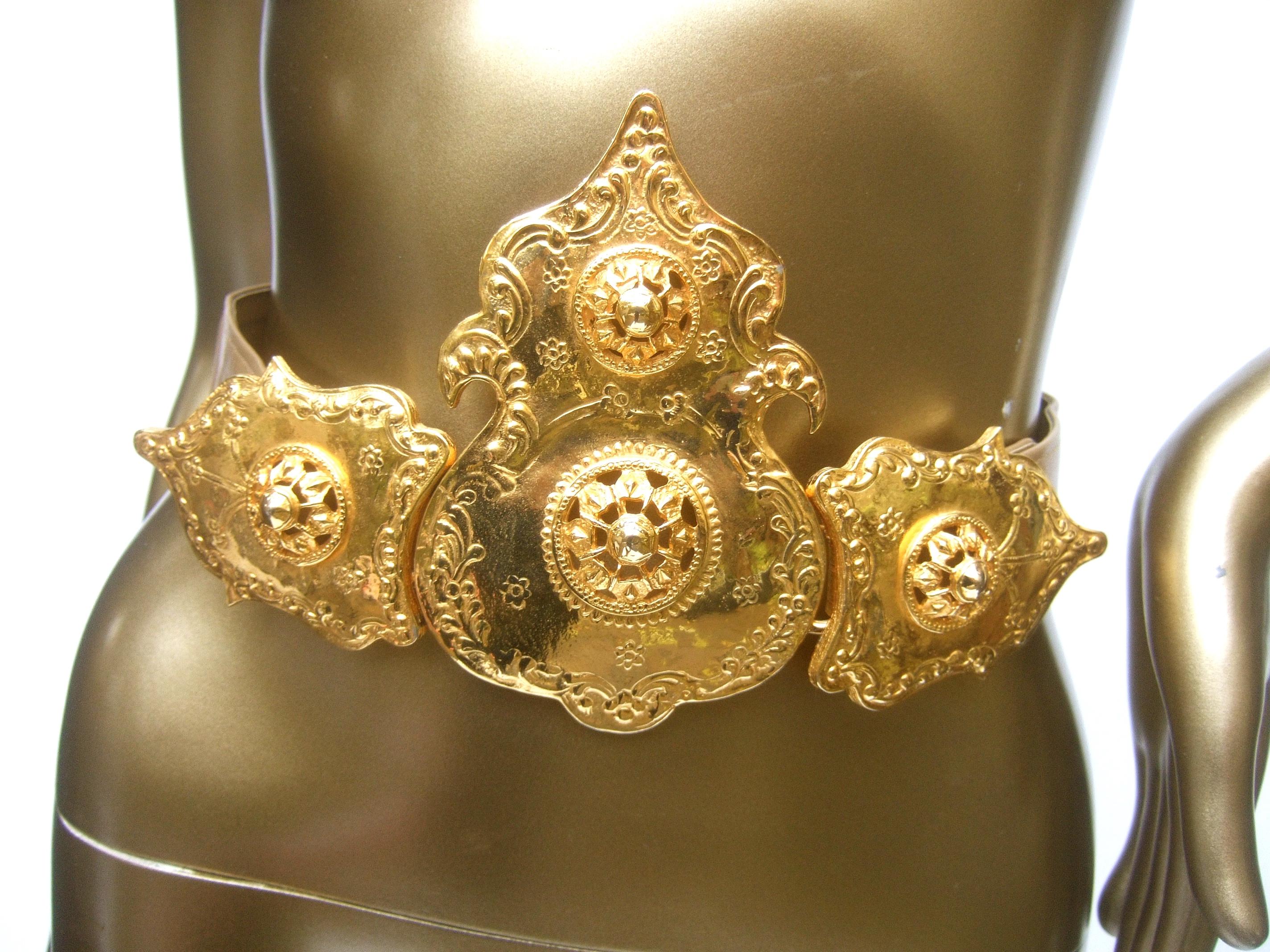 Alexis Kirk Massive Etruscan Gold Buckle Statement Belt c 1980s For Sale 7