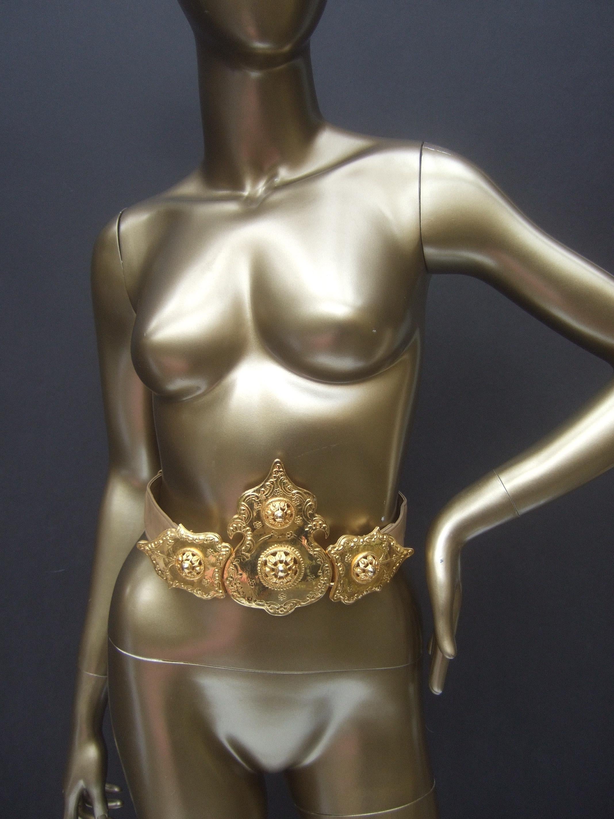 Alexis Kirk Massive Etruscan Gold Buckle Statement Belt c 1980s For Sale 8
