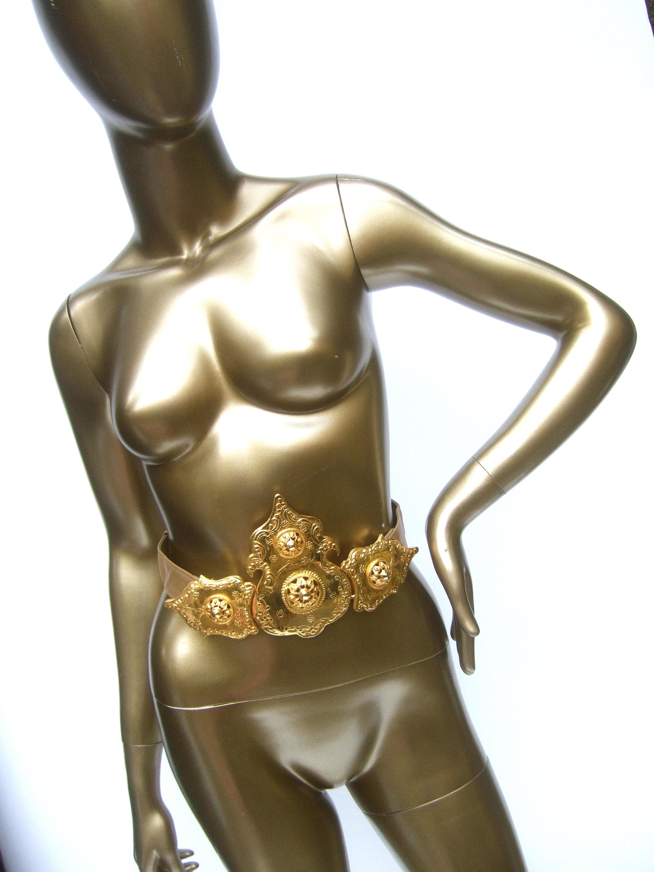 Alexis Kirk Massive Etruscan Gold Buckle Statement Belt c 1980s For Sale 9