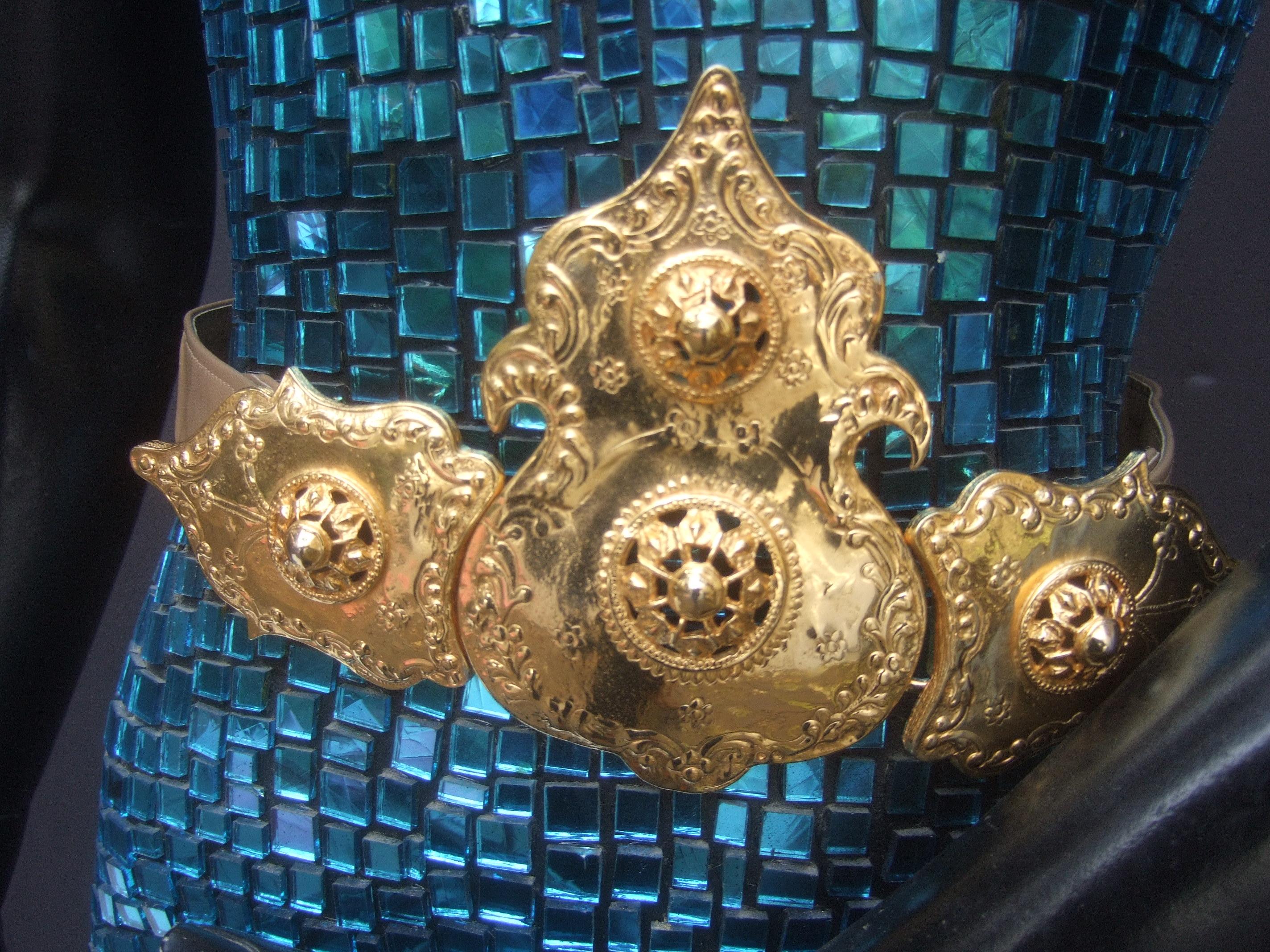 Alexis Kirk Massive Etruscan Gold Buckle Statement Belt c 1980s For Sale 10