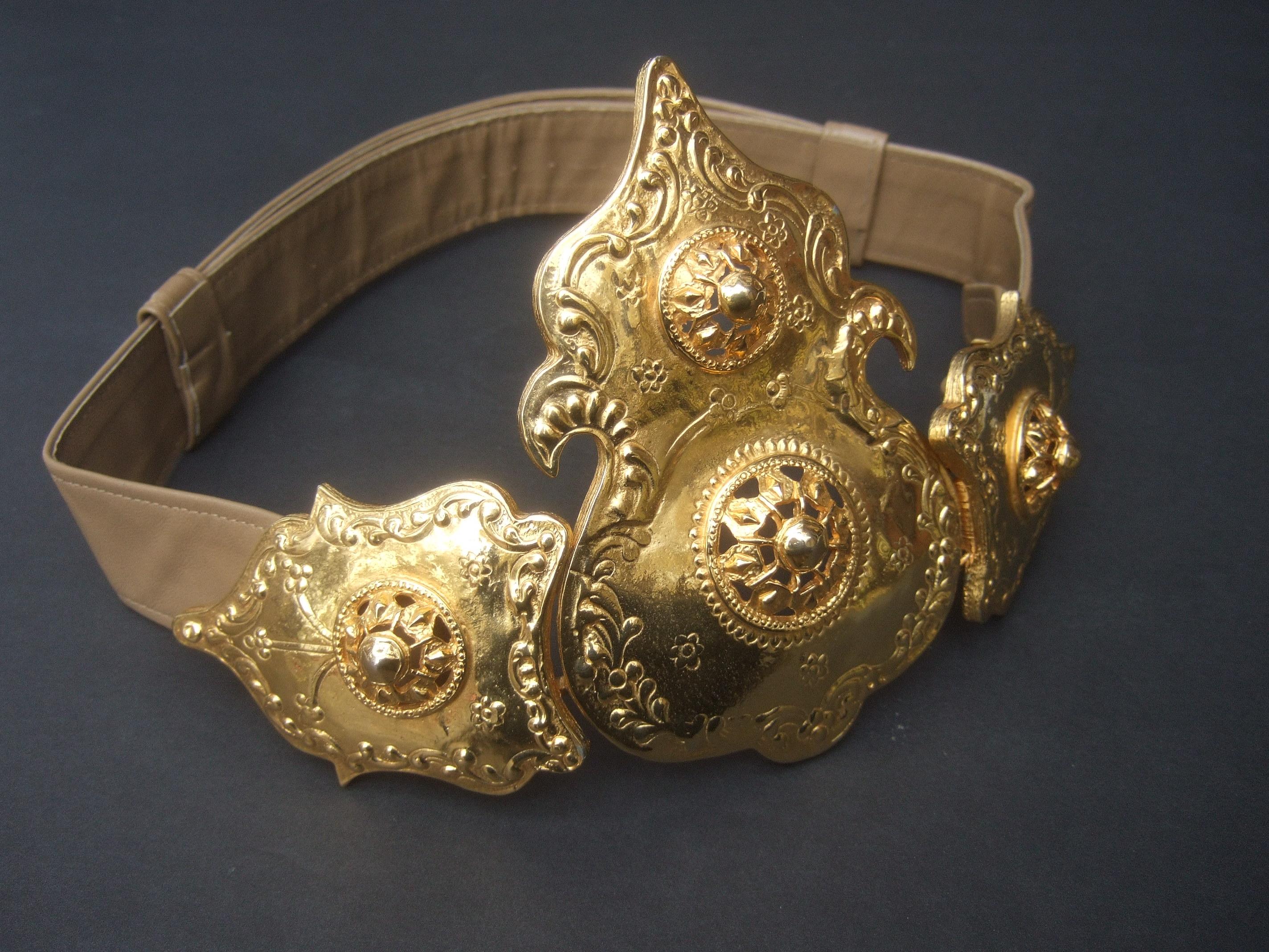 Alexis Kirk Massive Etruscan Gold Buckle Statement Belt c 1980s For Sale 11