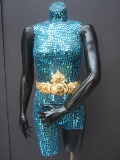 Alexis Kirk Massive Etruscan Gold Buckle Statement Belt c 1980s