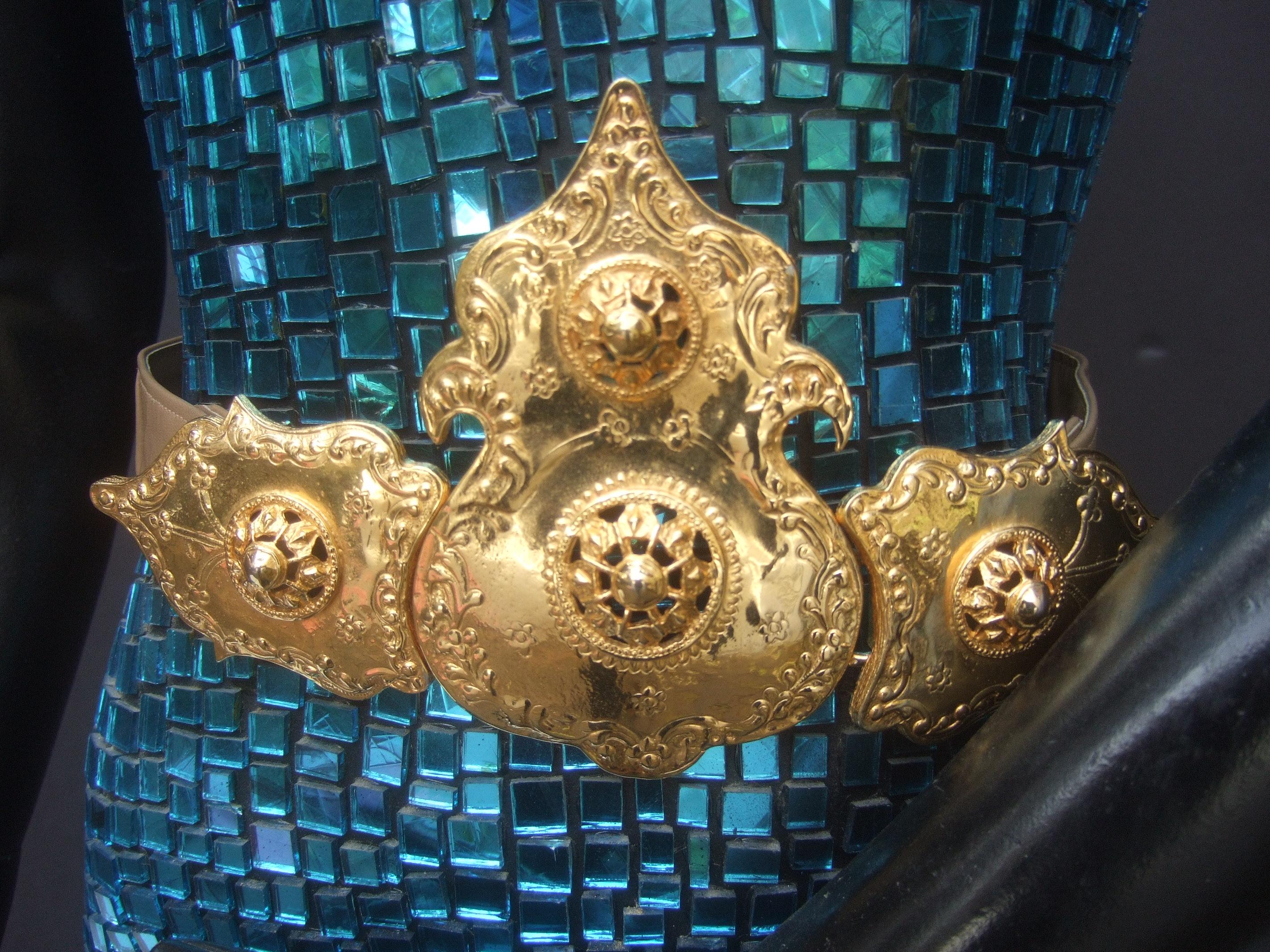 Alexis Kirk Massive Etruscan Gold Buckle Statement Belt c 1980s For Sale 1