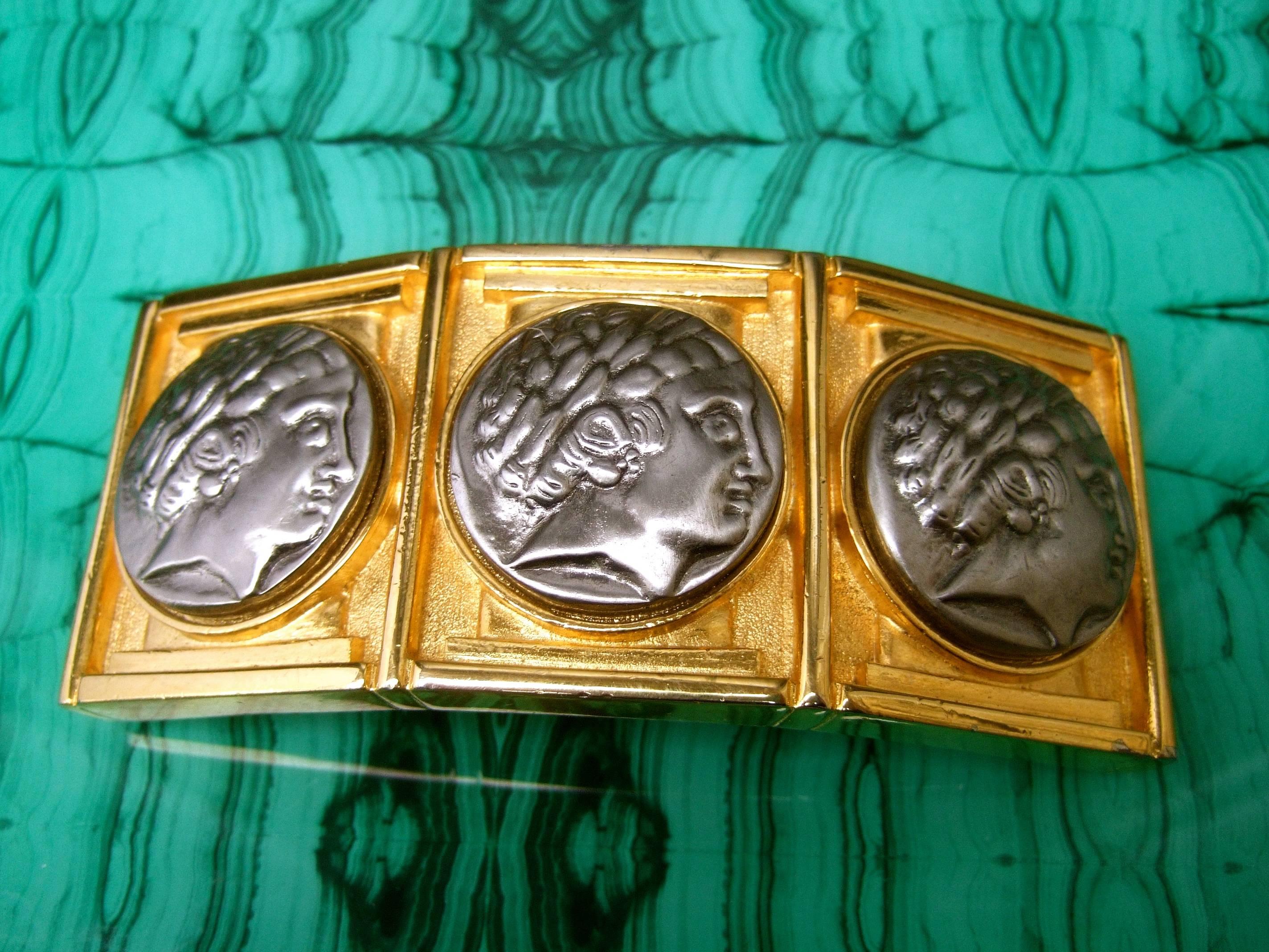 Brown Alexis Kirk Massive Gilt Metal Roman Medallion Belt Buckle circa 1980s For Sale