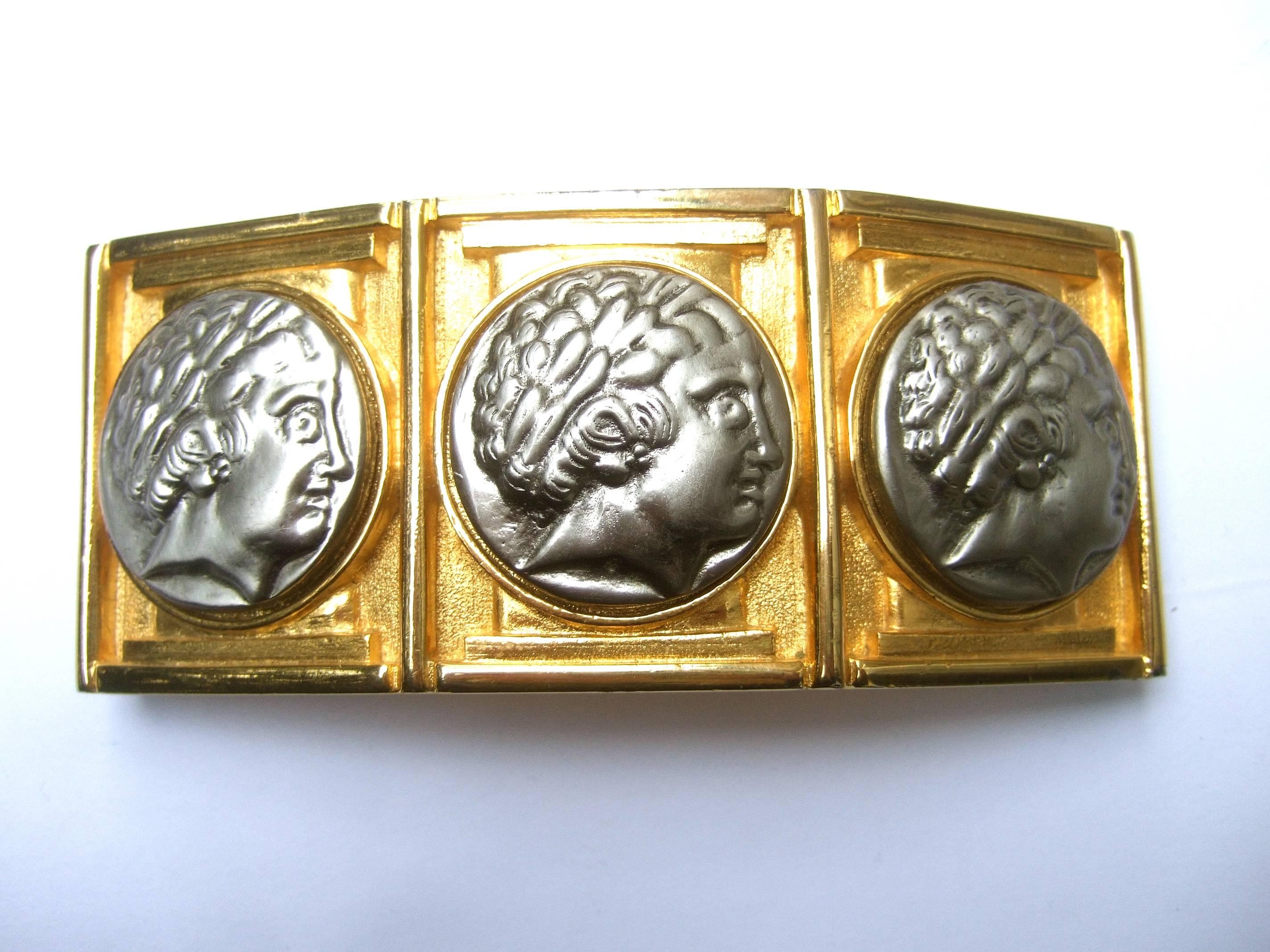 Women's Alexis Kirk Massive Gilt Metal Roman Medallion Belt Buckle circa 1980s For Sale