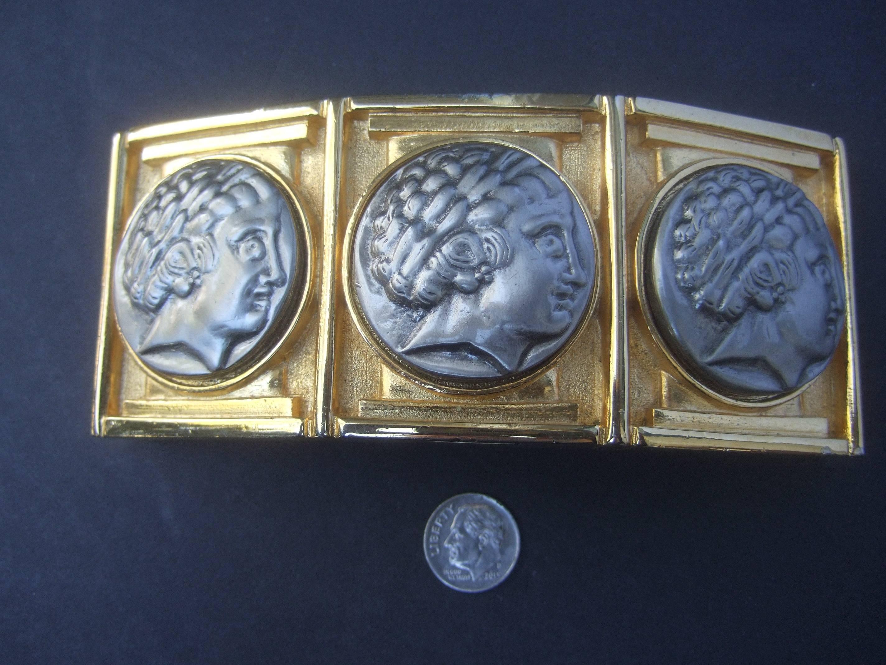 Alexis Kirk Massive Gilt Metal Roman Medallion Belt Buckle circa 1980s For Sale 3