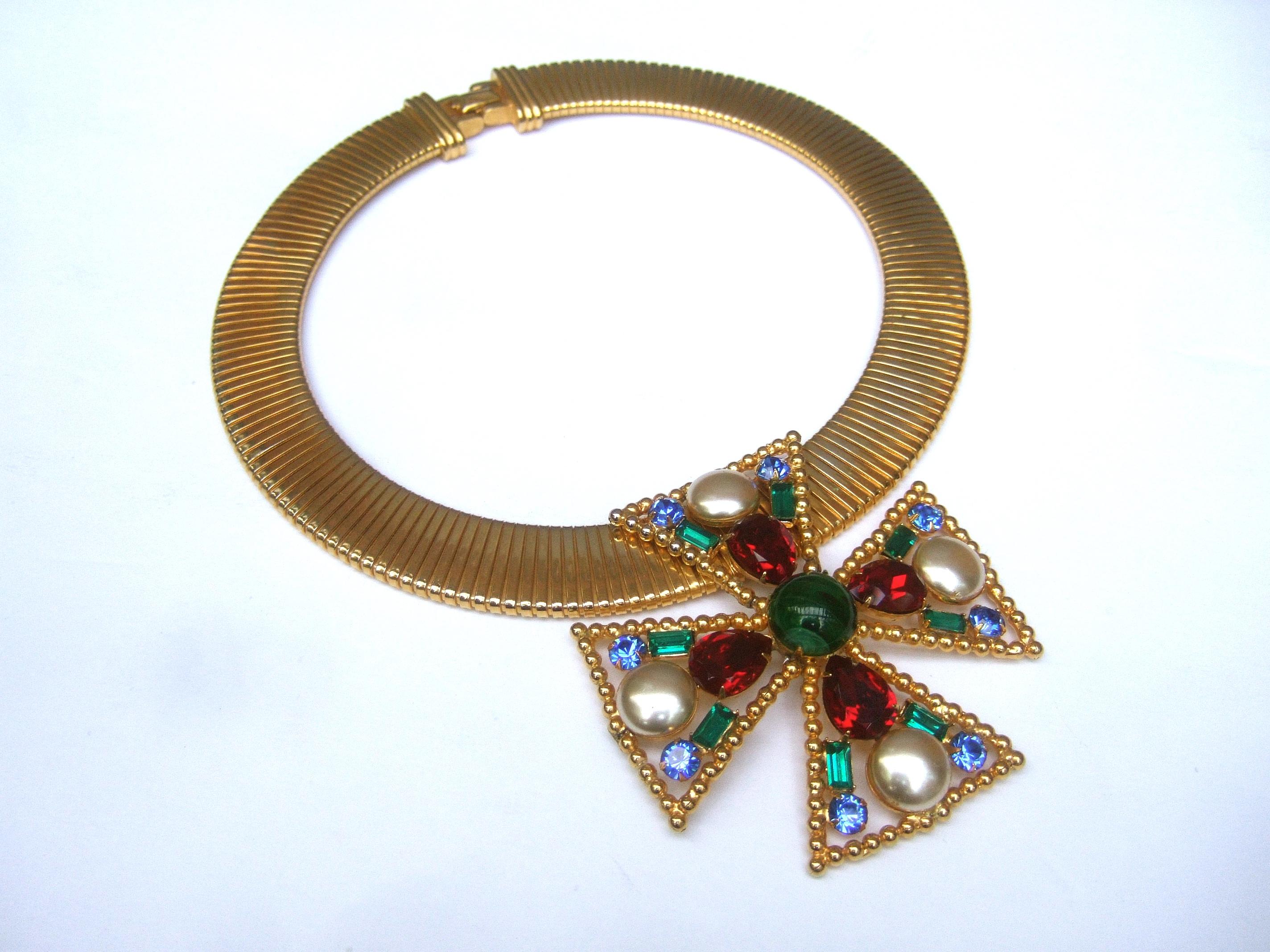 Alexis Kirk Massive Glass Jeweled Maltese Cross Choker Necklace c 1980 5