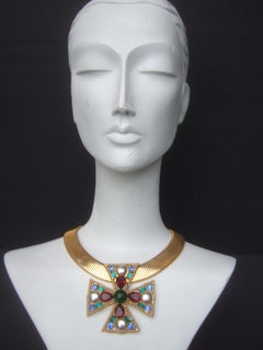 Alexis Kirk Massive Glass Jeweled Maltese Cross Choker Necklace c 1980