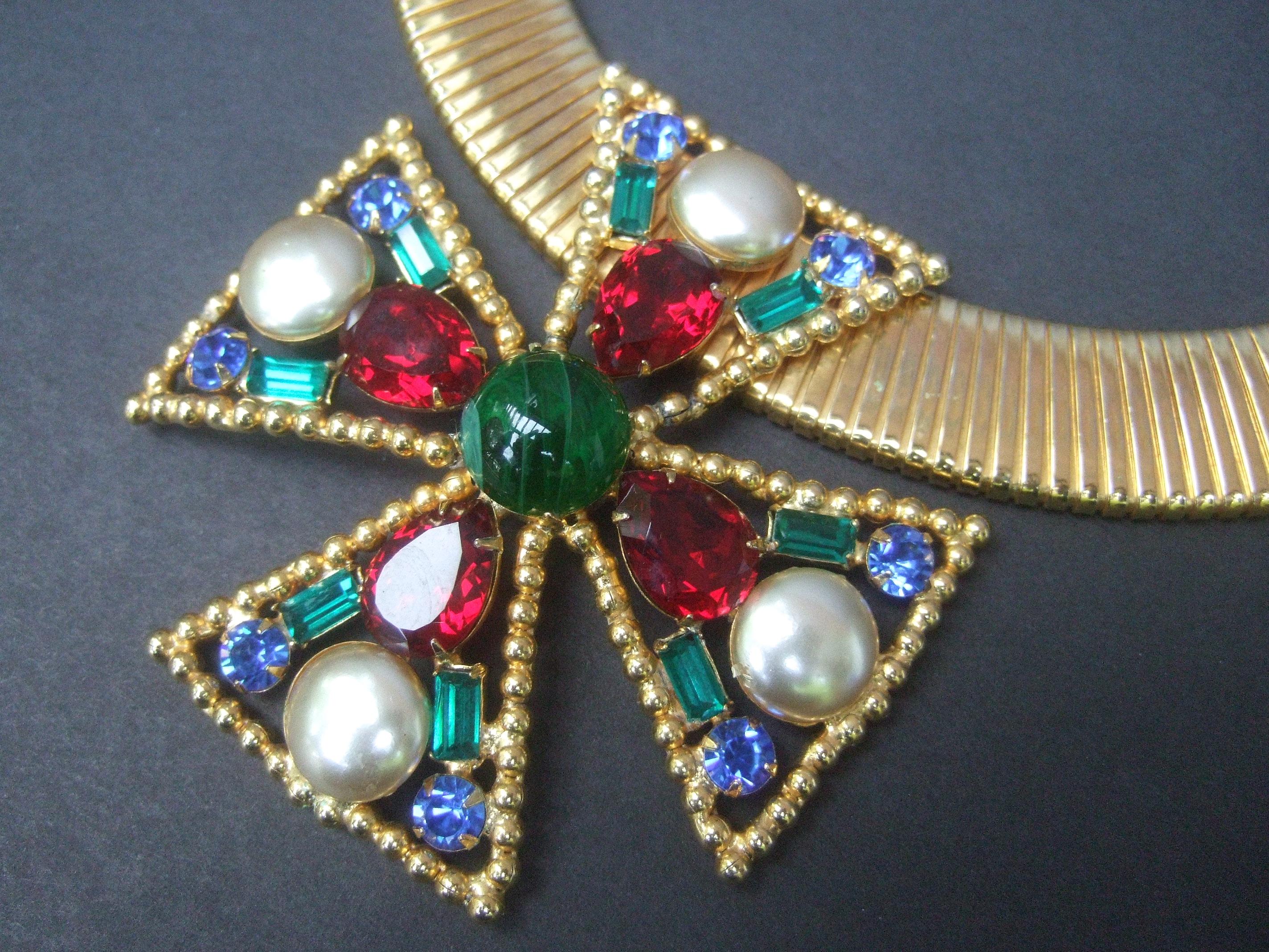 Women's Alexis Kirk Massive Glass Jeweled Maltese Cross Choker Necklace c 1980