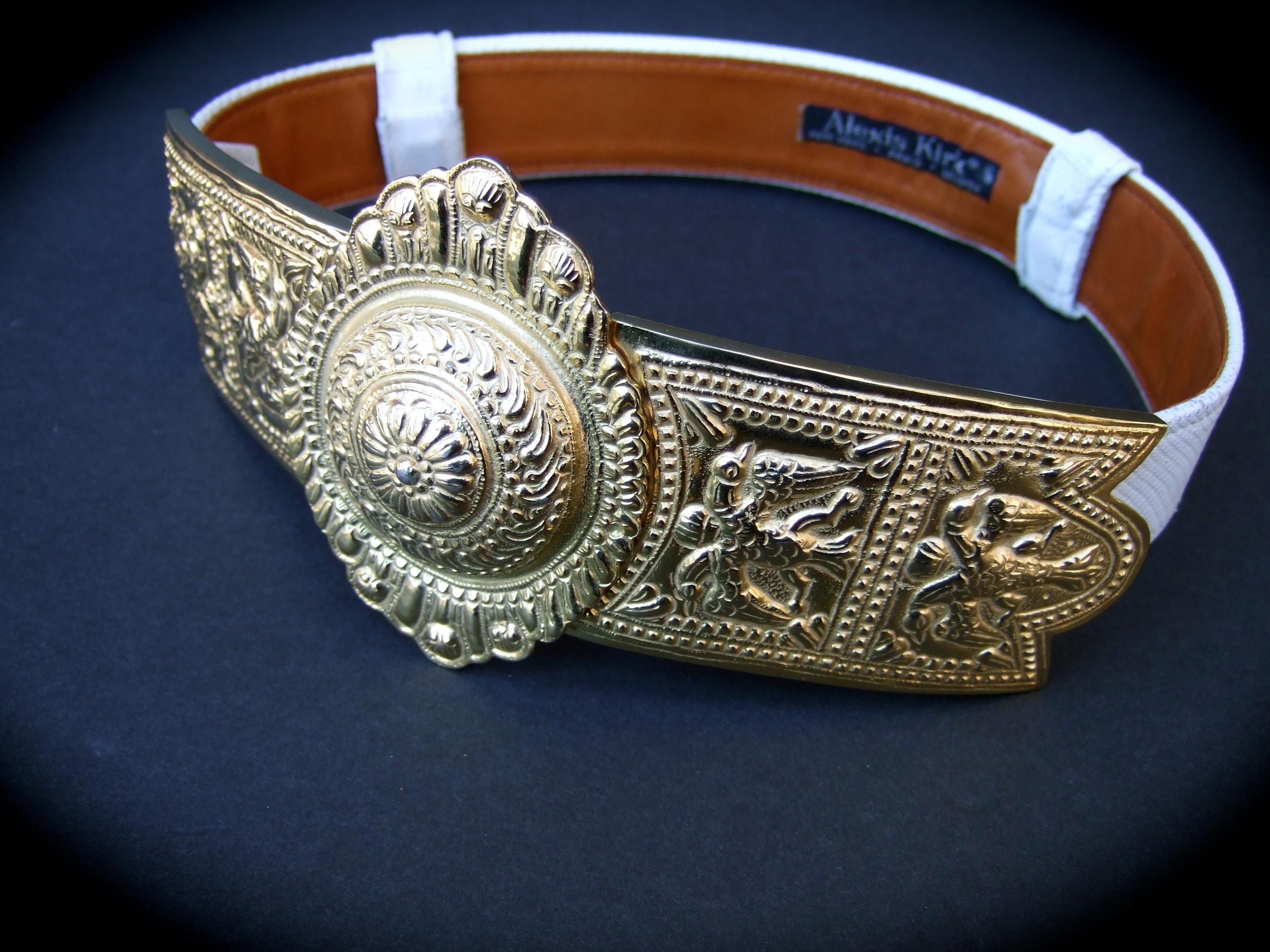 Alexis Kirk Massive Ornate Etruscan Style Embossed White Leather Belt c 1980s 4