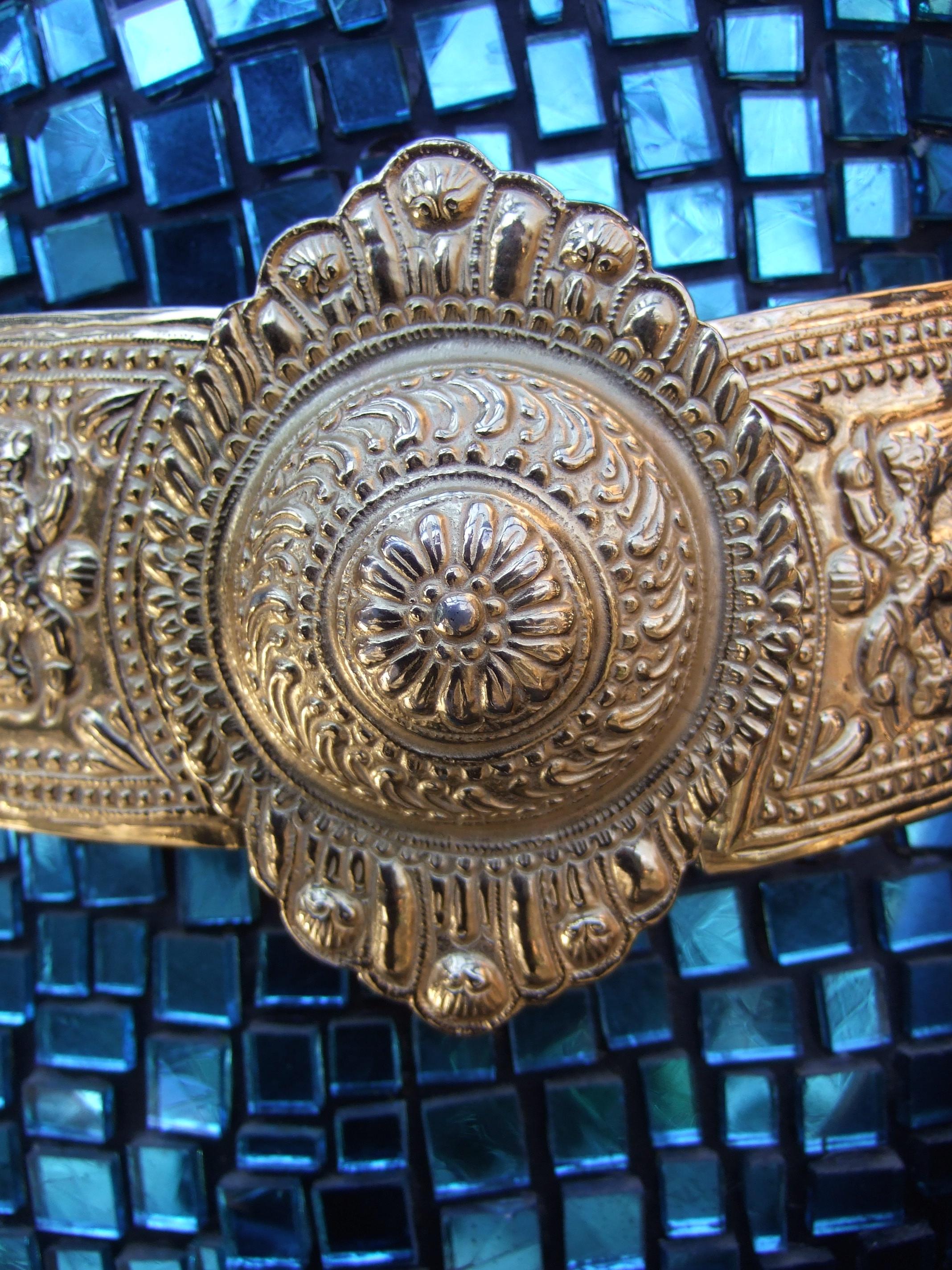 Brown Alexis Kirk Massive Ornate Etruscan Style Embossed White Leather Belt c 1980s