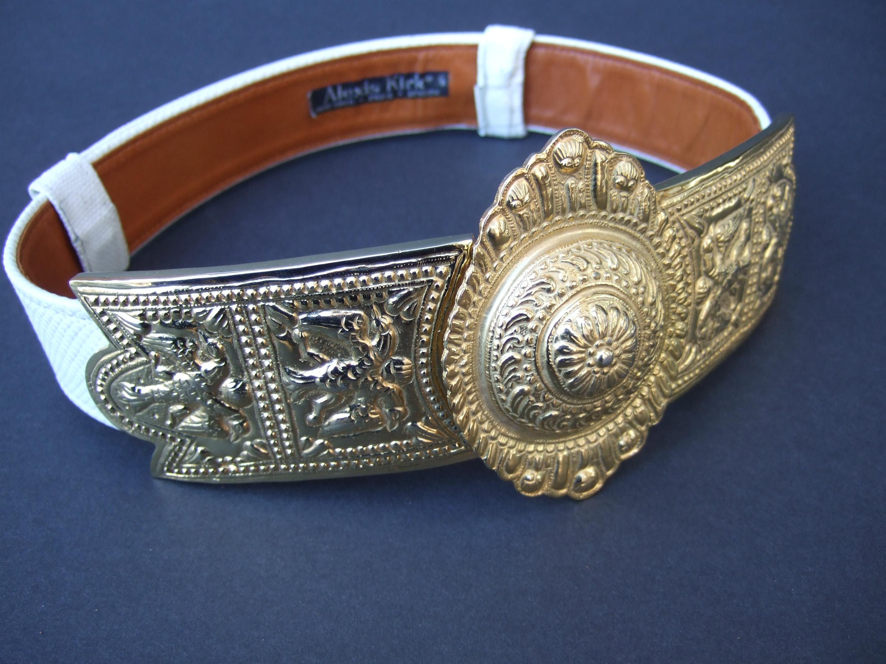 Alexis Kirk Massive Ornate Etruscan Style Embossed White Leather Belt c ...