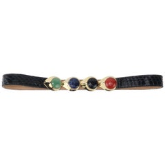 Alexis Kirk Semi Precious Stones Buckle With Black Snakeskin Belt 1980's
