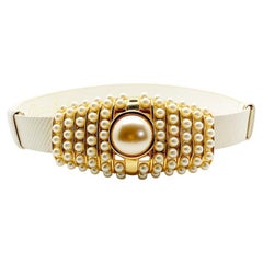 Alexis Kirk Statement Pearl Buckle & Leather Belt 1980s