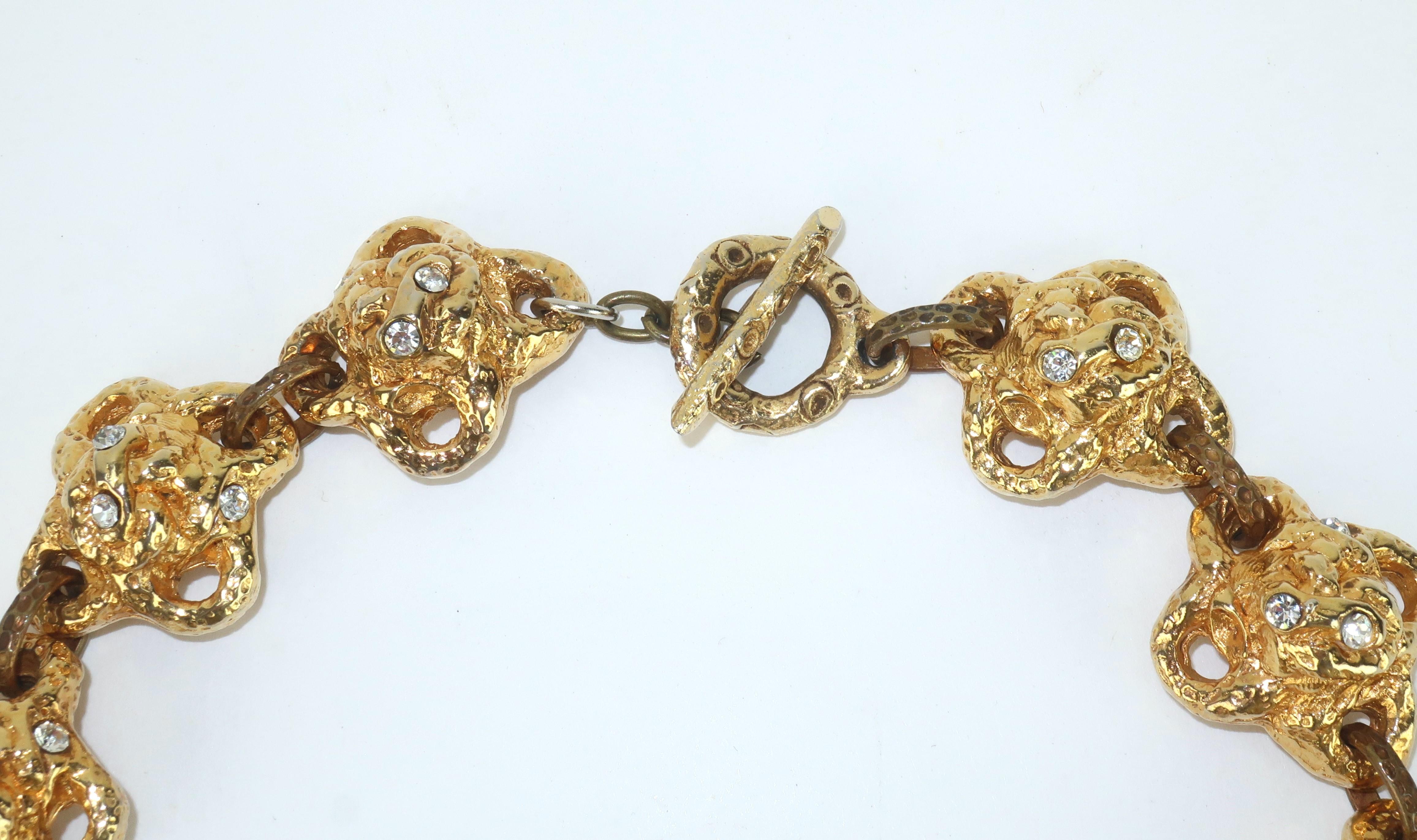 ALEXIS LAHELLEC Brutalist Gold Tone & Rhinestone French Bib Necklace, 1980’s For Sale 3