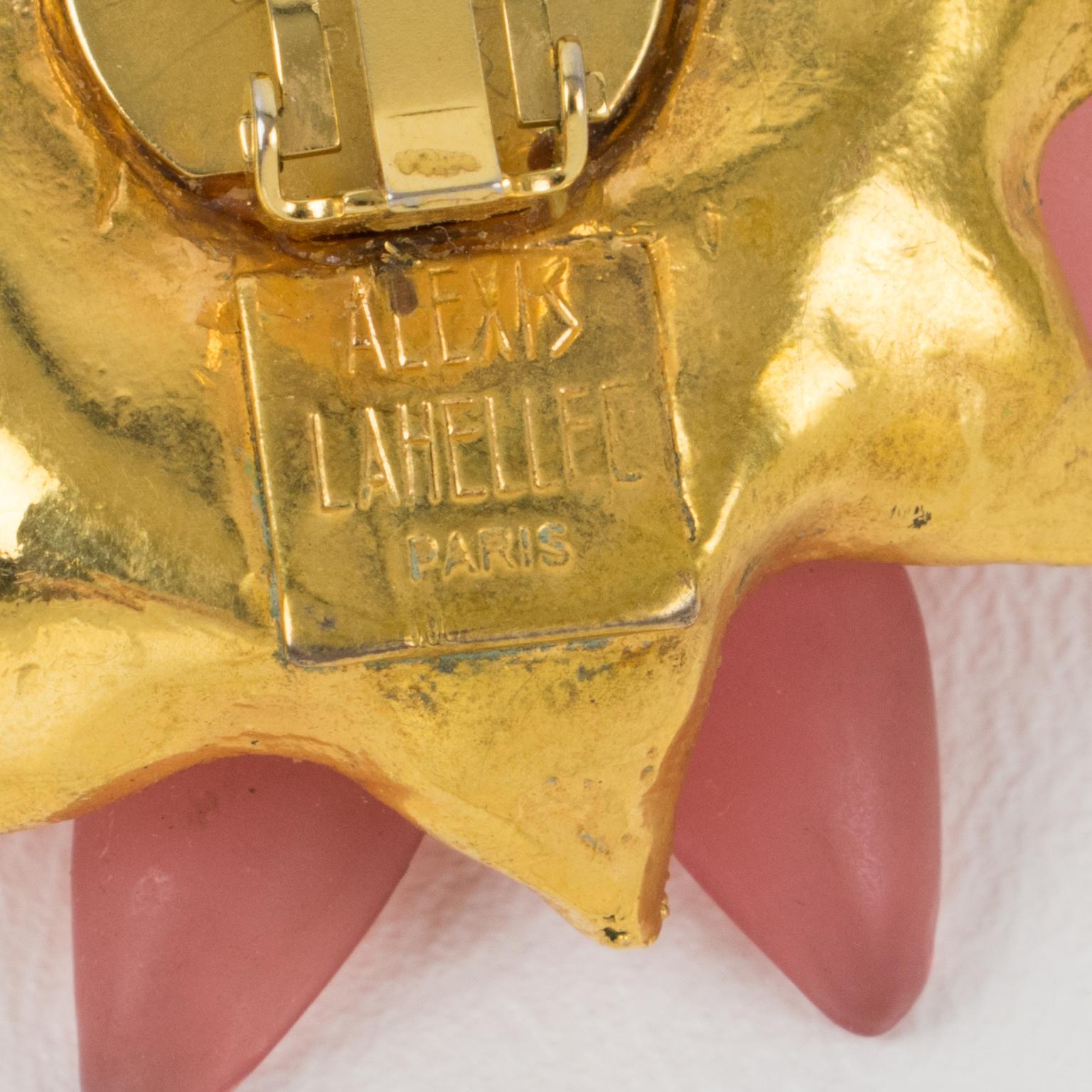 Women's Alexis Lahellec Massive Pink and Gold Flower Earrings For Sale