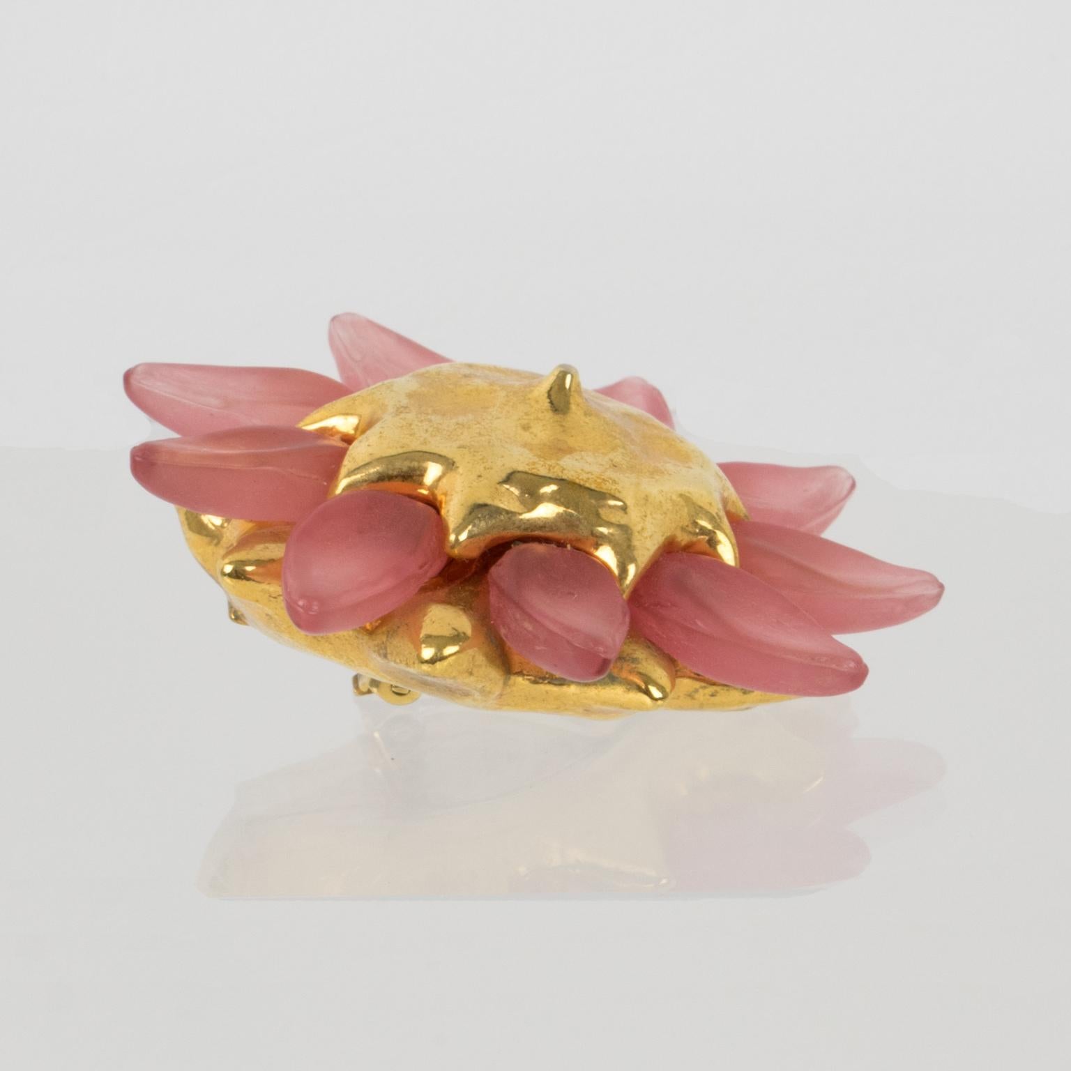 Alexis Lahellec Massive Pink and Gold Flower Earrings For Sale 1