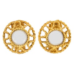 Alexis Lahellec Paris Clip Earrings Gilt Metal with Mirrored Glass Cabochons