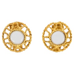 Alexis Lahellec Paris Clip Earrings Gilt Metal with Mirrored Glass Cabochons