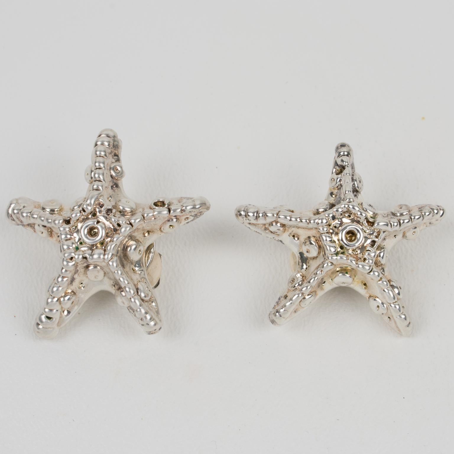 Modernist  Alexis Lahellec Paris Clip Earrings Silvered Resin Starfish For Sale