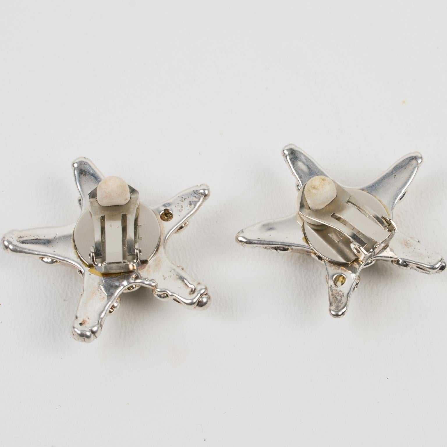  Alexis Lahellec Paris Clip Earrings Silvered Resin Starfish In Excellent Condition For Sale In Atlanta, GA