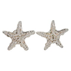 Vintage  Alexis Lahellec Paris Clip Earrings Silvered Resin Starfish