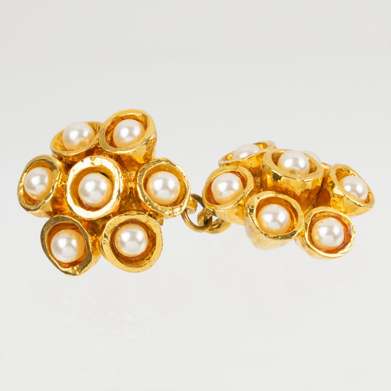 Women's or Men's  Alexis Lahellec Paris Dangle Clip Earrings Flowers with Pearls