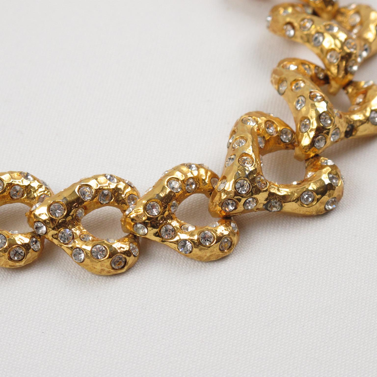 Modern Alexis Lahellec Paris Gilt Metal Jeweled Choker Necklace