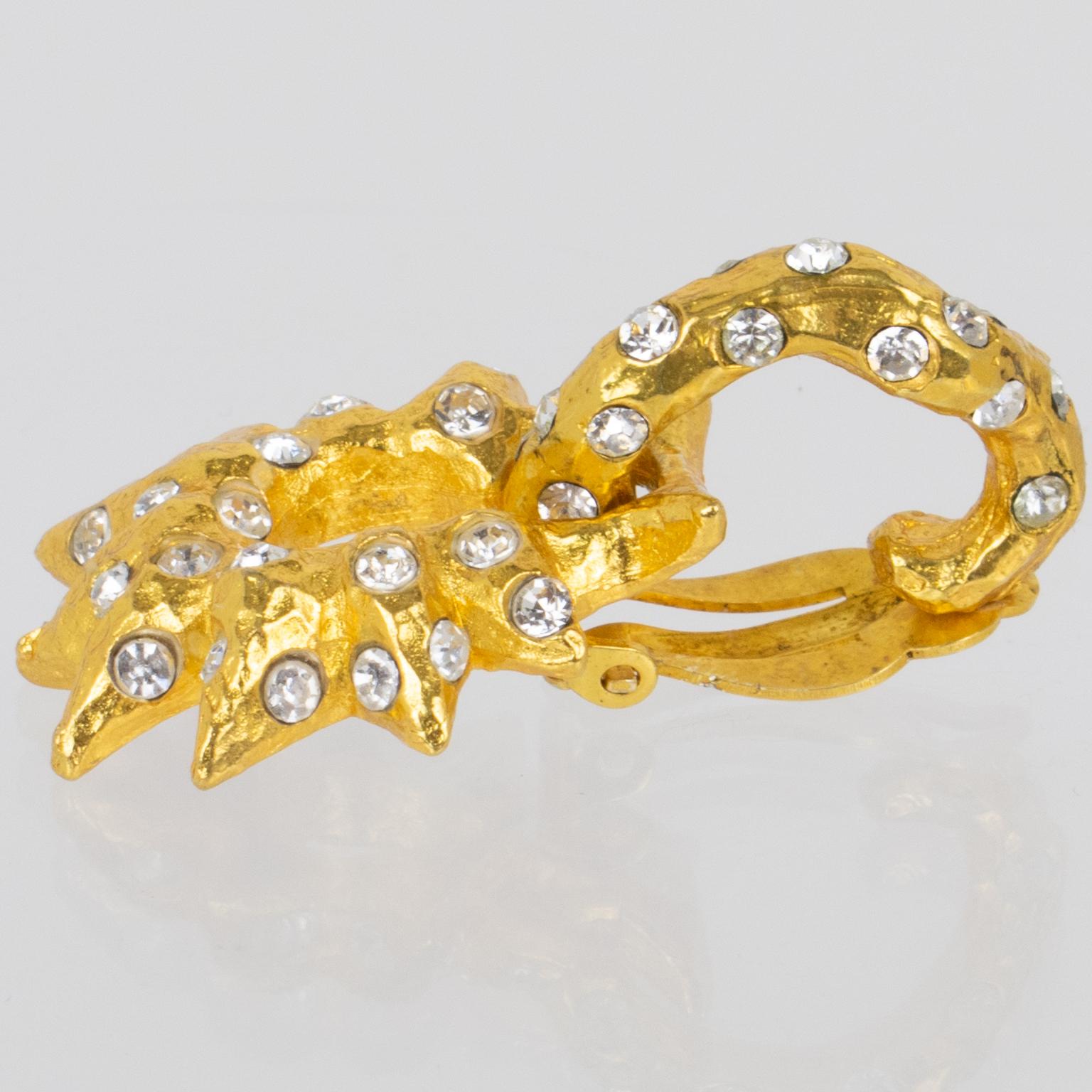 Alexis Lahellec Paris Gilt Metal Jeweled Door Knocker Clip Earrings For Sale 1