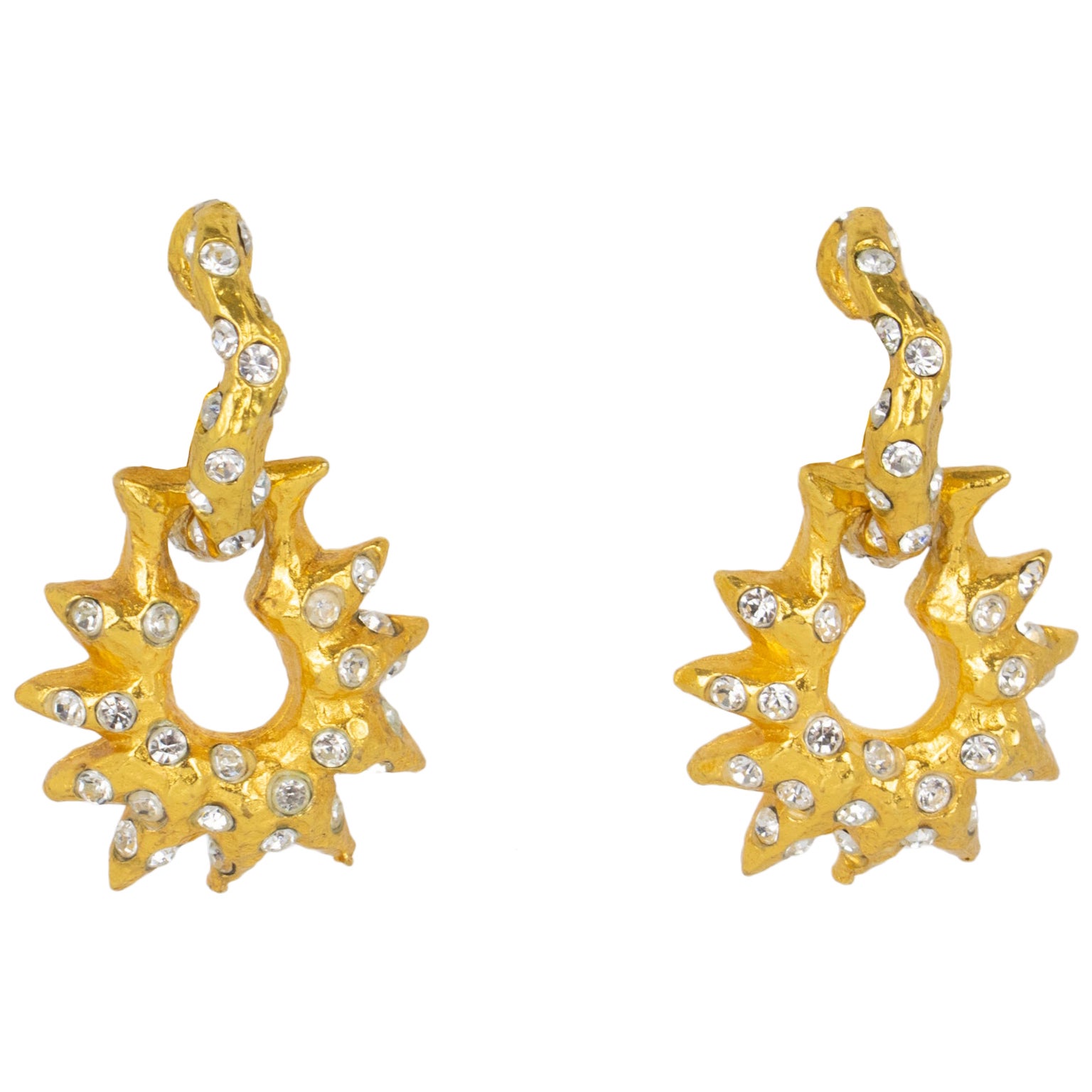 Alexis Lahellec Paris Gilt Metal Jeweled Door Knocker Clip Earrings