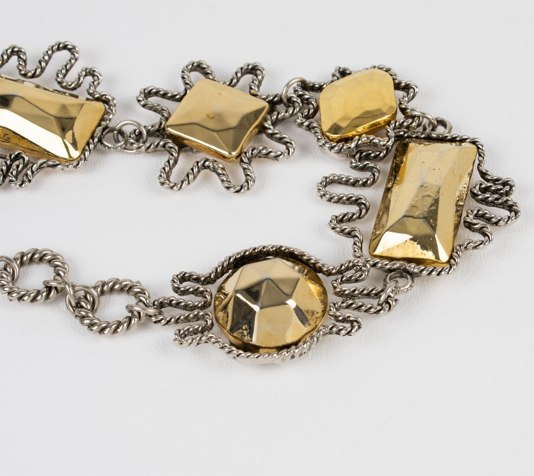 Alexis Lahellec Paris Massive Gilt Metal and Silver Plate Charm Necklace For Sale 5