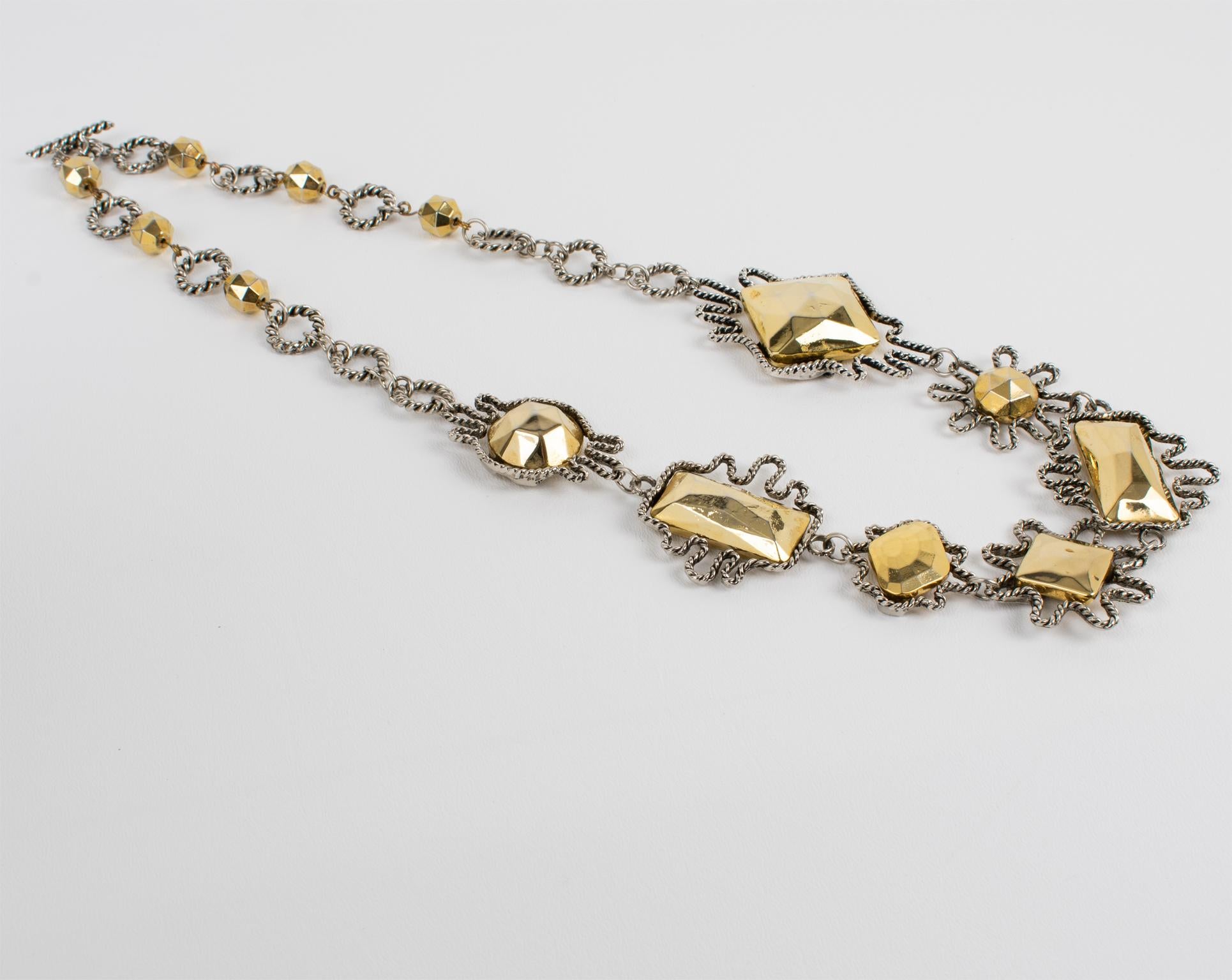 Women's or Men's Alexis Lahellec Paris Massive Gilt Metal and Silver Plate Charm Necklace For Sale
