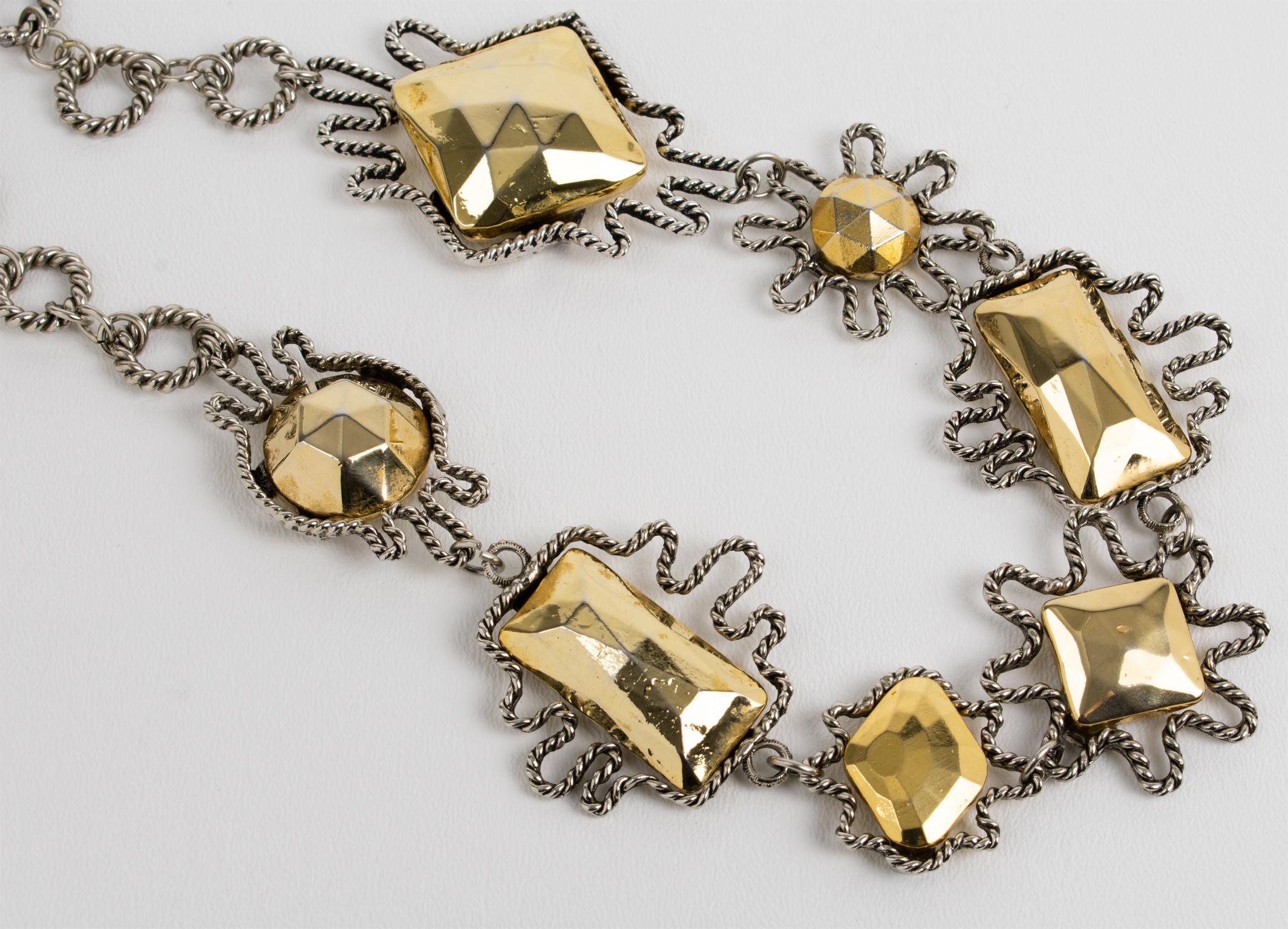 Alexis Lahellec Paris Massive Gilt Metal and Silver Plate Charm Necklace For Sale 1