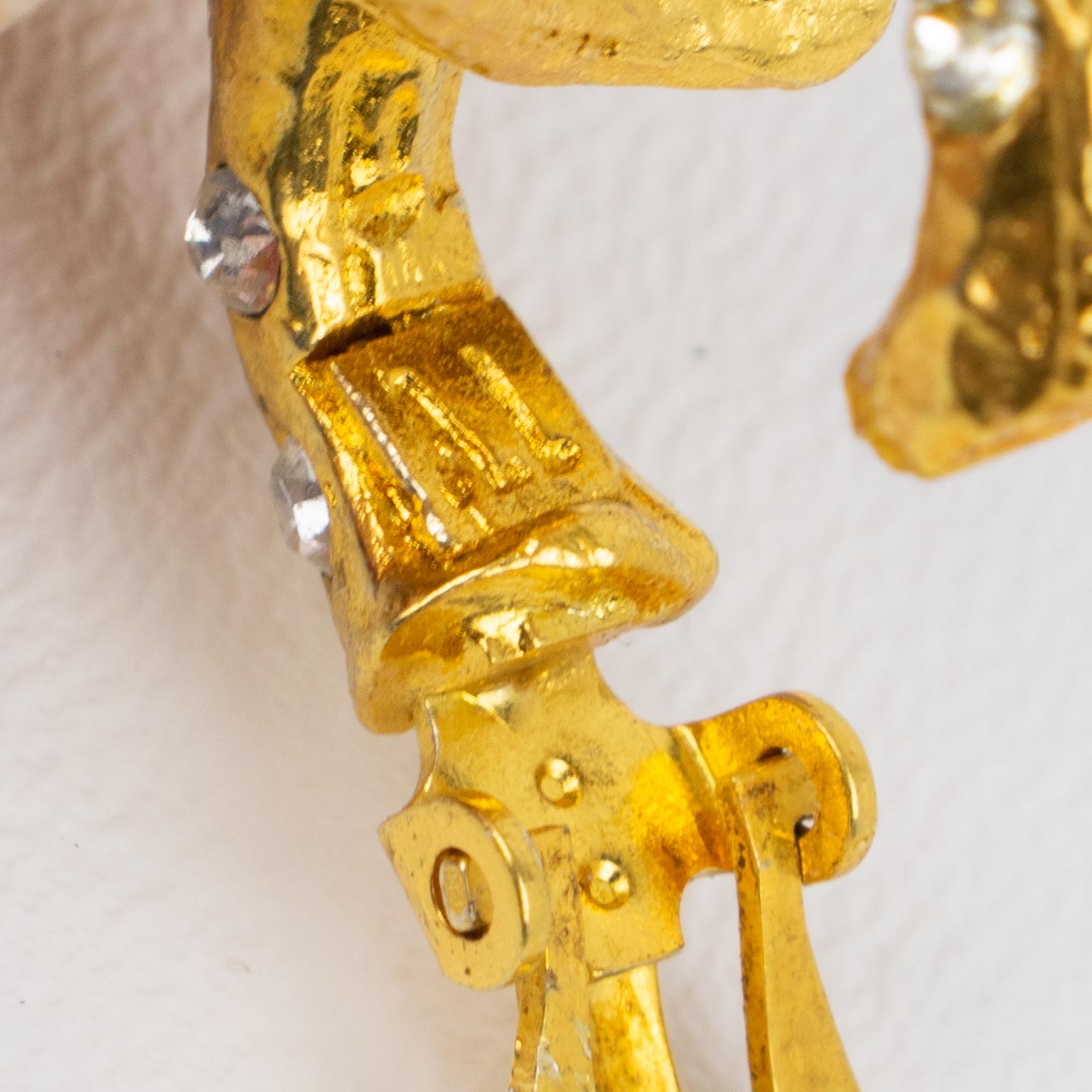 Femenino o masculino Alexis Lahellec París Pendientes de gota de metal dorado con cristal